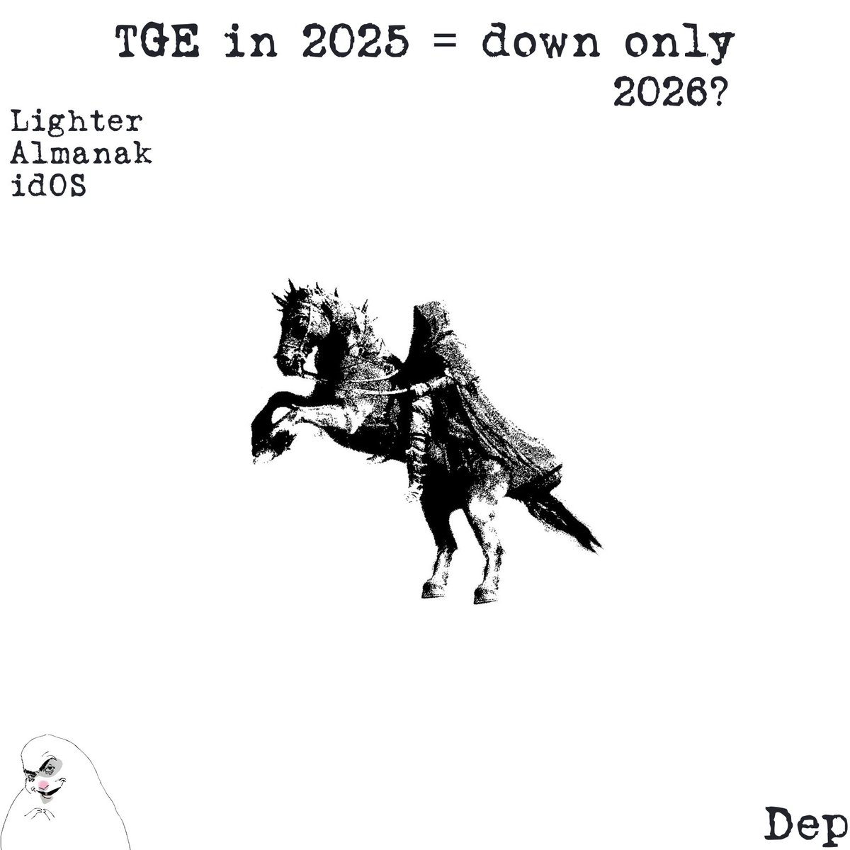 0xDepressionn's tweet photo. The last few months showed that this market has changed

Too many moves went red, and this no longer looks like "well, unlucky"

And there’s a feeling that the familiar bull market might not happen at all. At least not in the form everyone is used to

Almanak as the main leader, -70% of entry point on Legion

And then down the list: almost everything that launched over the last 1-2 months after TGE is dumped -50% or worse

At the same time, they keep selling us sales as if the market is still ready to absorb them

Spoiler: it’s not

Many of these ICO look like outright trash from day one, and yes, the market and time will piss on them even more

Hating is allowed and necessary, not out of anger, but out of common sense

Because pretending that "this is normal" just means continuing to feed people losses

At the same time, for fairness: there were good launches too

That’s exactly why it’s especially clear where there’s a real product, and where it’s just an attempt to catch a train that’s already leaving

One example is Theoriq, it showed a pretty solid go-to-market in this kind of market

Good launches exist and will continue to exist, because they have:

- a clear use case
- real demand before TGE
- a reasonable valuation

But those that are overvalued will most likely just converge to their real price

At the same time, long-term products like @idOS_network are moved their TGE to Q1 2026

They’re saying that the conditions for a go-to-market aren’t great right now, and I fully agree with them

In fact, if a project is going to market right now, most likely they’re doing it purely out of panic

A lot of people are sitting in the red and waiting: "fuck, at least let me get back to entry point"

But the market is not required to return the price to where you feel comfortable

And some tokens will never see their TGE prices again (most altcoins, most likely)

It also matters a lot that there are too many new projects, but not enough fresh liquidity

Liquidity is mostly circulating within a very limited circle of CT, passing it around, taking it back, hard PvP among those still left in this market

The bull market may return, but it won’t save everything like before...