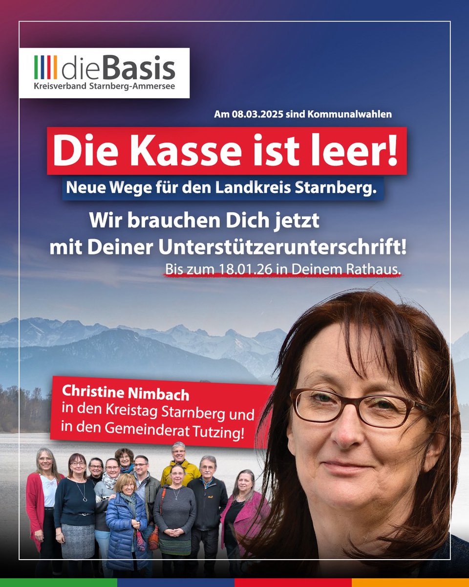 dieBasis_Bayern's tweet image. Die Kassen sind leer. Der Landkreis Starnberg steht vor großen finanziellen Herausforderungen. Gerade jetzt braucht es neue Ideen, transparente Entscheidungen und echte Mitbestimmung.

Christine Nimbach kandidiert für die dieBasis für den Kreistag Starnberg sowie den Gemeinderat…