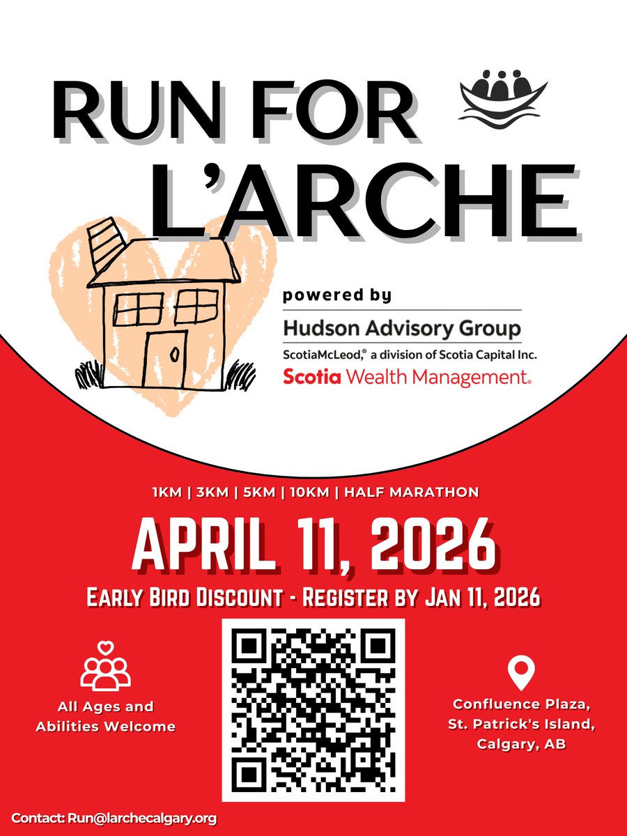 larchecalgary's tweet photo. Run with purpose. Run for inclusion.
Registration is OPEN for the 2026 Run for L’Arche!
Confluence Plaza, St. Patrick’s Island
April 11, 2026
Early Bird pricing ends January 11!
Register now: https://t.co/oNYQWZL8Oo https://t.co/egJm9Q6Su0