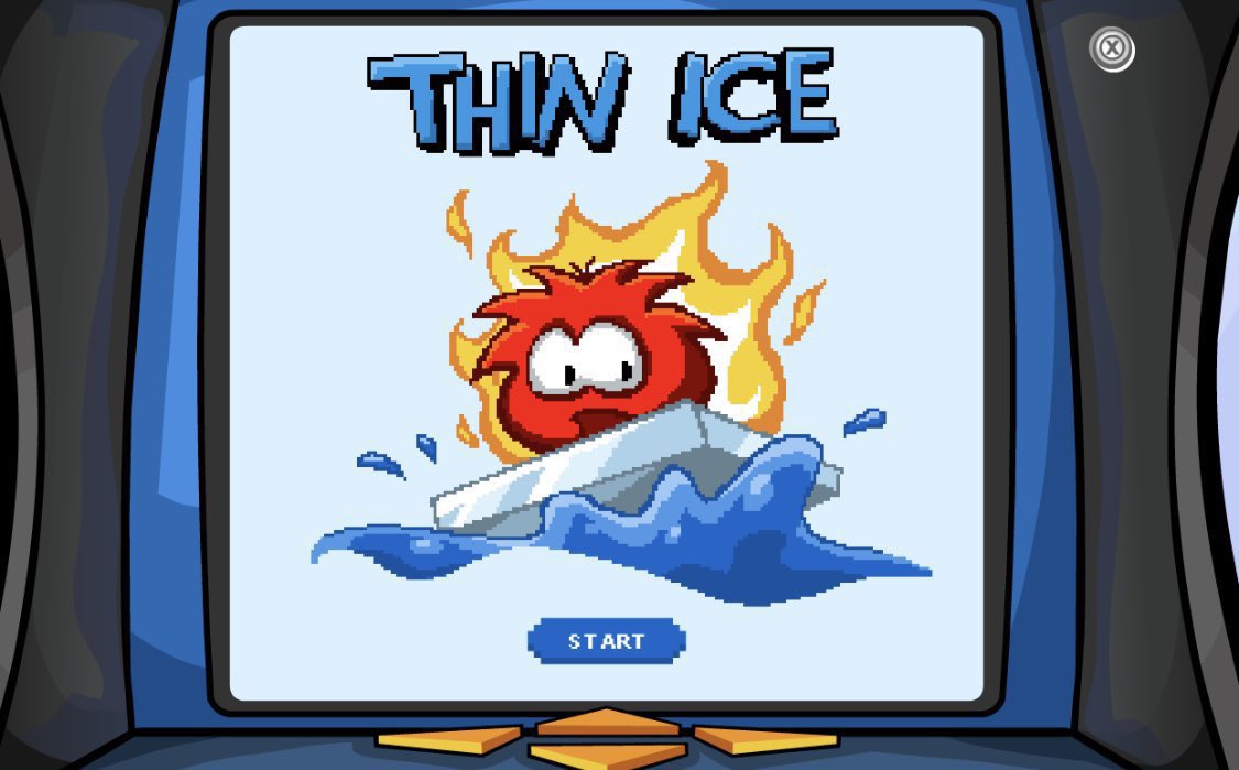 ThatPenguinGame's tweet image. 19 years ago today, Thin Ice was released. A minigame where Penguins had to guide a fiery Black Puffle through icy maze levels, melting ice blocks strategically. Clearing every block would unlock Coin Bags filled with extra Coins.