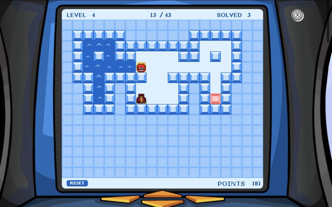 ThatPenguinGame's tweet image. 19 years ago today, Thin Ice was released. A minigame where Penguins had to guide a fiery Black Puffle through icy maze levels, melting ice blocks strategically. Clearing every block would unlock Coin Bags filled with extra Coins.