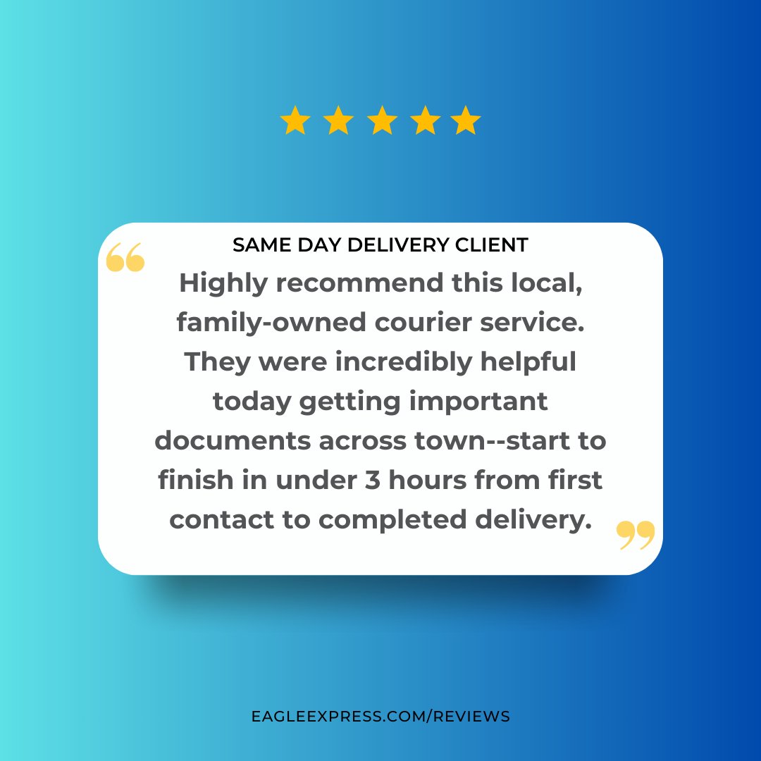 EagleExpress's tweet image. Another #FiveStarFriday to finish out the week! See what all the buzz is about- call Eagle Express for your next urgent DFW delivery!

⭐️⭐️⭐️⭐️⭐️

#FriYAY #CustomerReview