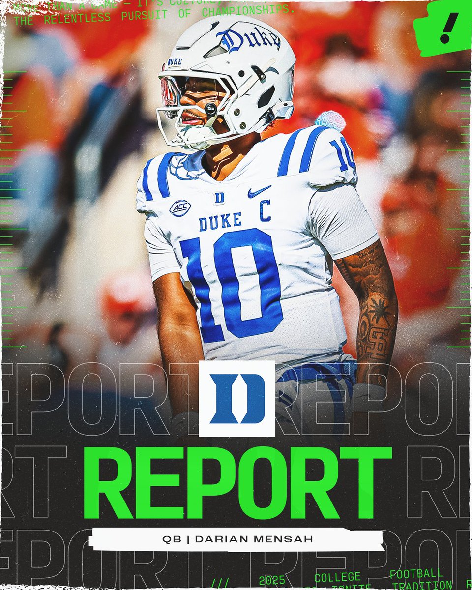 YahooSports's tweet image. BREAKING: Duke QB Darian Mensah has chosen to return to Duke for his redshirt junior season, per @PeteThamel.

Mensah led the ACC in passing yards (3,646) and passing TD (30) this season.