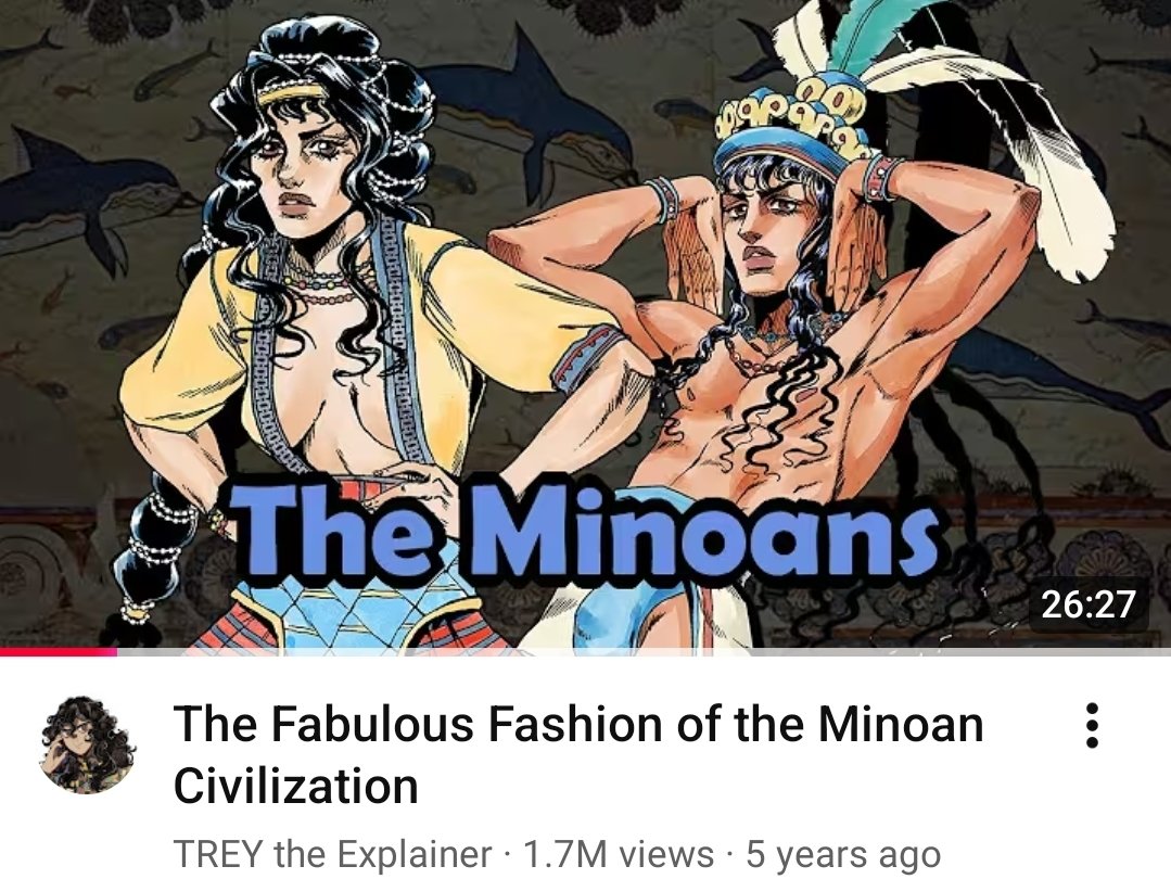 I'm kind of amazed to see people in my replies arguing that relatively accurate Bronze Age Aegean costuming would look terrible.

People interested in historical fashion love Minoan clothing. It's a real obsession for thousands of people. There's a <a href="/Trey_Explainer/">Trey the Explainer</a> YouTube video