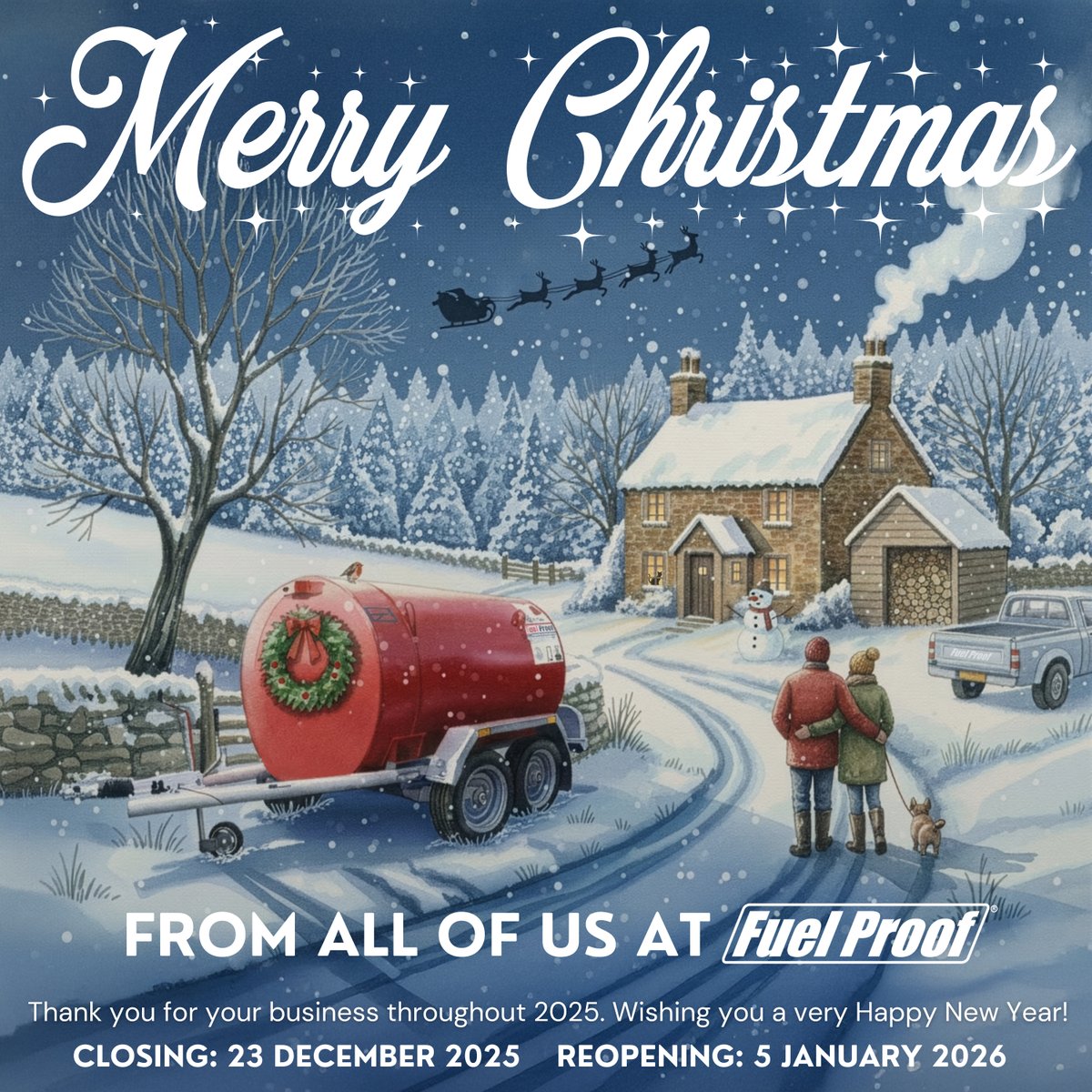 ✨Merry Christmas from the Fuel Proof® team! ✨
 
As the year winds down, we wanted to wish you a wonderful festive season and share our Christmas closure details:
 
• Closing: Tuesday, 23rd December 2025
 
• Reopening: Monday, 5th January 2026
 
For any enquiries regarding our