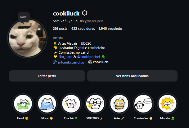 Gente, não sei o que tá rolando no twitter, mas qualquer coisa me sigam no Tiktok, Bluesky e Instagram, eu interajo mais pelo insta, mas os outros são por emergência também :>