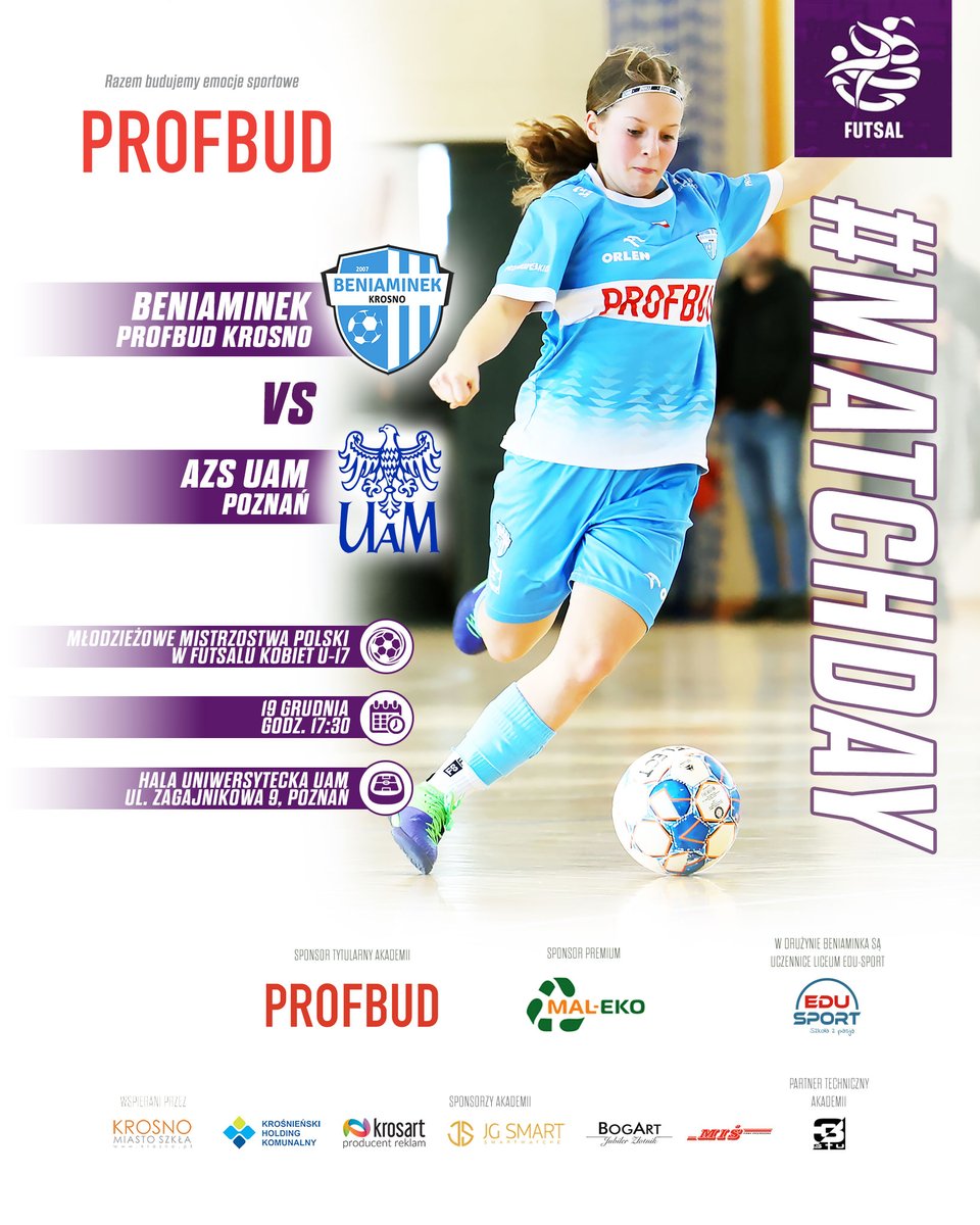 #MATCHDAY | Mistrzostwa Polski czas zacząć‼️ 

W turnieju finałowym Młodzieżowych Mistrzostw Polski w Futsalu Kobiet U-17 🇵🇱🔝 zespół Beniaminka Profbud Krosno zgra dziś z AZS UAM Poznań. 

 🟥 #PROFBUD - razem budujemy emocje sportowe.