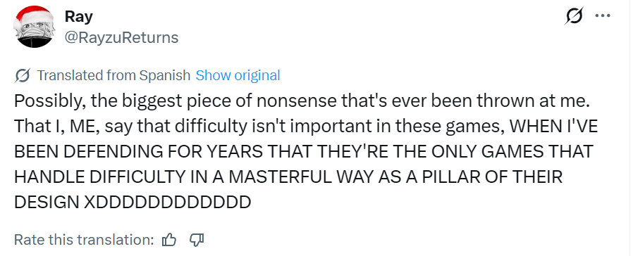 x.com/RayzuReturns/s…
Ok. Show me your tweet to prove yourself. Oh, but you can't—because you were trying to defend Sekiro against Rhythm games and clearly Rhythm games are more challenging and deeper than Sekiro, so you had to deny that challenge is a point of FromSoftware