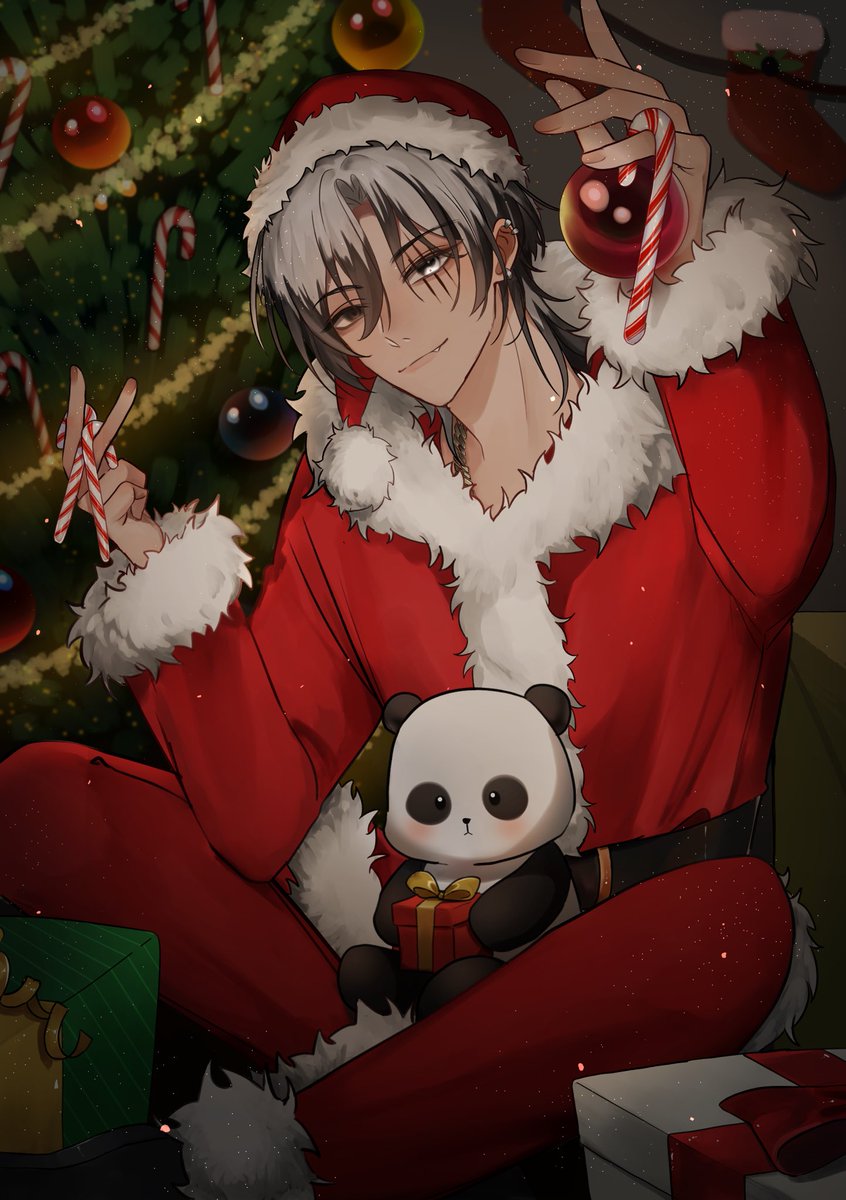 “Happy Holidays… that’s what humans say right? I dunno, you guys got confusing after you switched Yule for Christmas.”

Now who’s tryna help me finish setting up this tree?

Loving this piece so much 😭😭 really came out amazing  🤍
🎨: @/KageEgg_desu 
#PandaPortrait