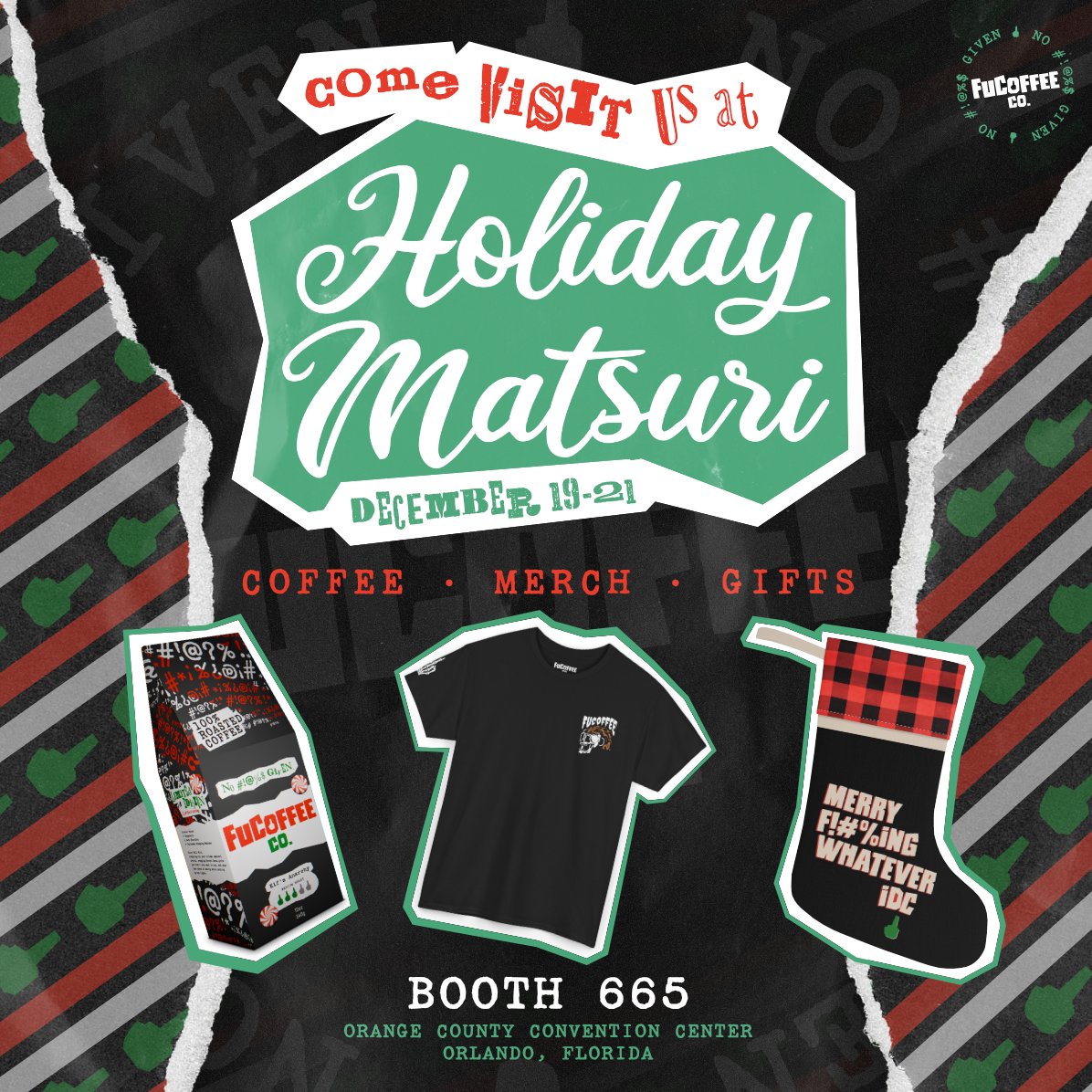 FuCoffeeCo's tweet image. We are at Holiday Matsuri from the 19th to the 21st stop by and say hello and try some F#CKING GOOD COFFEE!

Booth 665