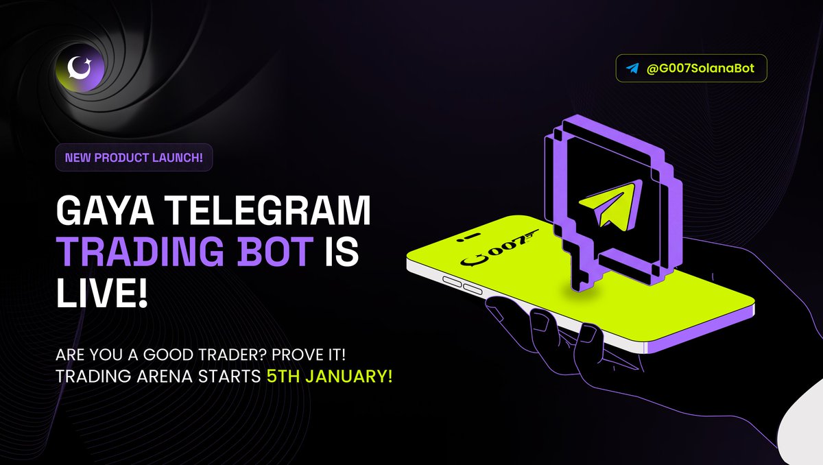 GayaTradingBot's tweet photo. Meet the Gaya Telegram Trading Bot!

A global Trading Arena where anyone can prove they are a real trader and earn revenue when others follow their trades.

The bot is live now on Telegram:  @ G007SolanaBot
The Trading Arena opens 5 January.

Join to get early access and updates! https://t.co/Y1oOHvsu6A