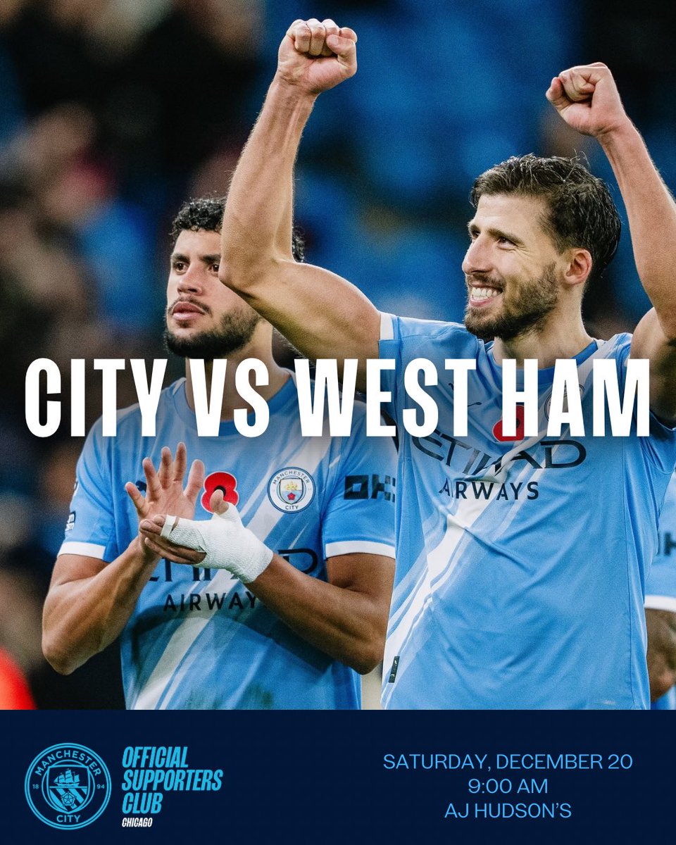 ChicagoMCFC's tweet image. 🩵 Weekend watch party 🩵

We can’t wait to see you at @ajhudsons tomorrow to cheer on City vs West Ham! Kickoff is at 9am 🌟

#mancityosc
