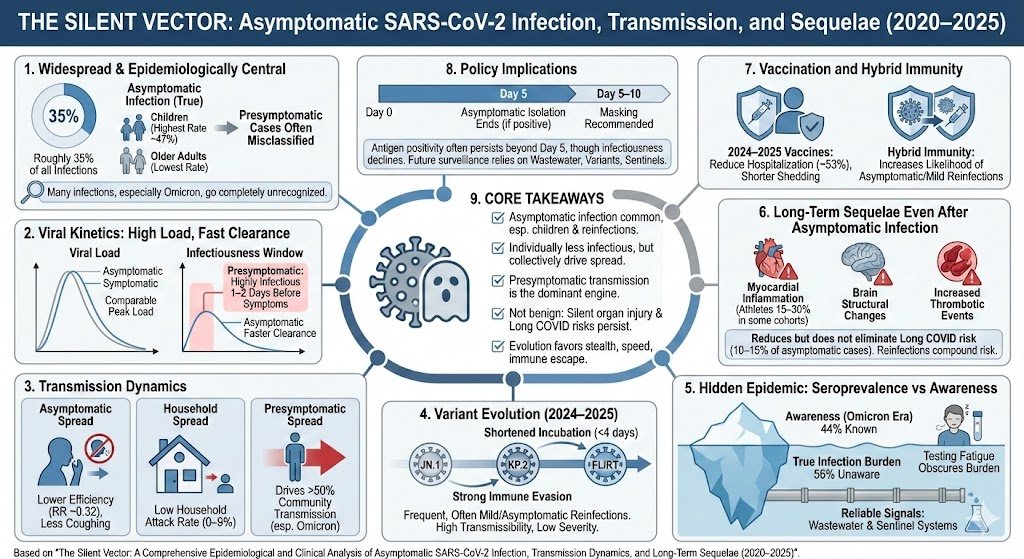 Asymptomatic COVID-19 is common and often undetected, especially in children and reinfections.

Though less infectious individually, these cases drive silent spread and carry risks of organ injury and Long COVID.
docs.google.com/document/d/e/2…