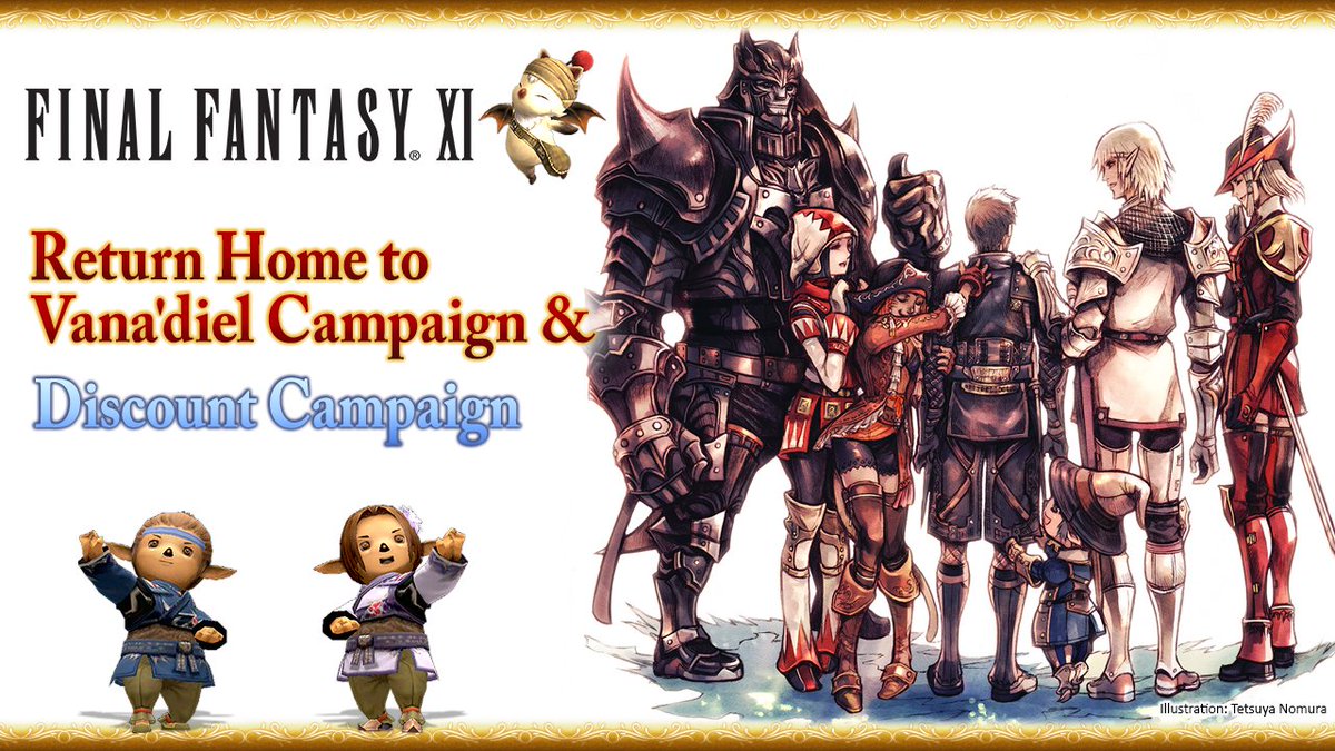 Previously subscribed FFXI users may now log into Vana'diel free of charge for a limited time! Rekindle old friendships with discounted World transfers too! ✨

New Year's Return Home to Vana'diel 🎊 sqex.to/QHa4a
Discount Campaign 🛍️ sqex.to/aa4