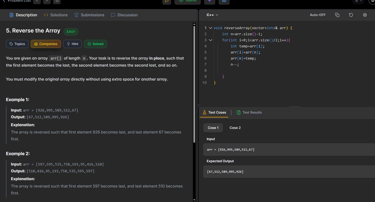 dhanasrikanise1's tweet image. Week 3 | DSA Strike Course 
Arrays, linear search, missing number (via XOR  method implemented as well), rotations &amp;amp; basics done.
Making real progress 🙌
Thanks @rohit_negi9   Bhaiya!
#DSA #CodingJourney