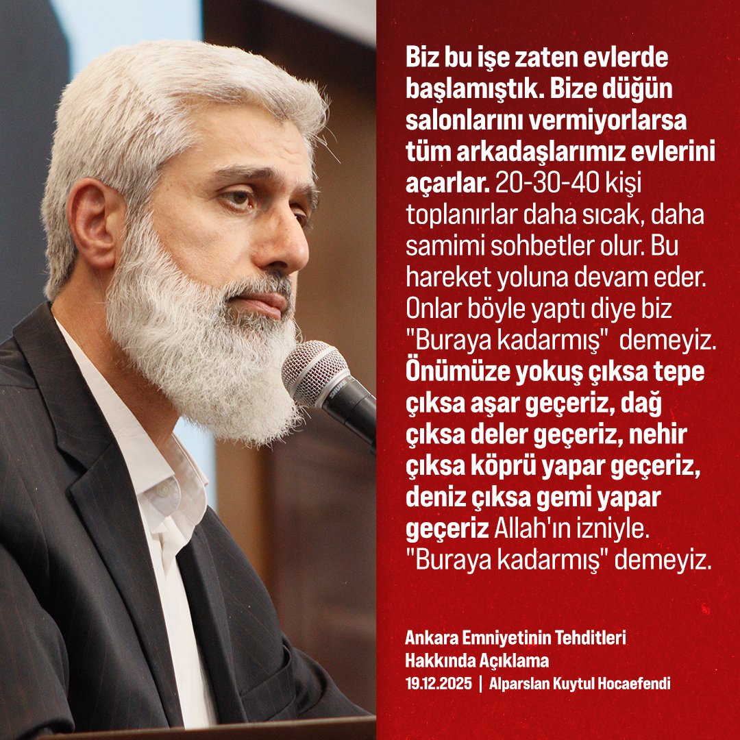 Önümüze yokuş çıksa aşar geçeriz, dağ çıksa deler geçeriz, nehir çıksa köprü yapar geçeriz, deniz çıksa gemi yapar geçeriz Allah'ın izniyle. "Buraya kadarmış" demeyiz.

AlparslanHoca Açıklıyor
#AnkaraEmniyeti