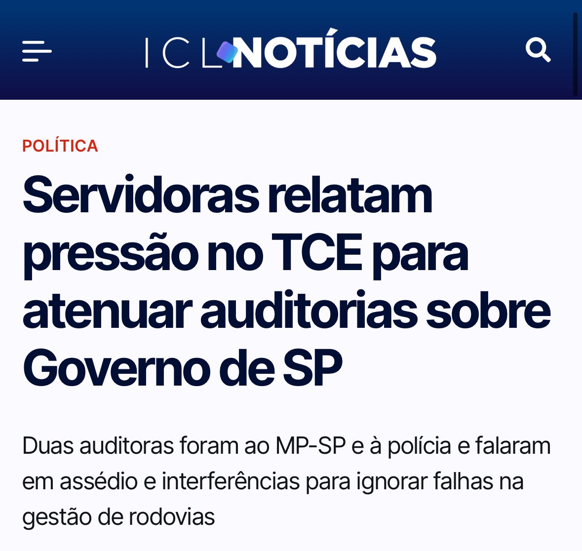 Auditoras do TCE-SP denunciam ao MP pressão para ignorar falhas nas gestões Tarcísio e Rodrigo Garcia. As medidas geraram um prejuízo bilionário aos cofres públicos de São Paulo.

O método para ocultar irregularidades é conhecido: se não tem investigação não tem corrupção.