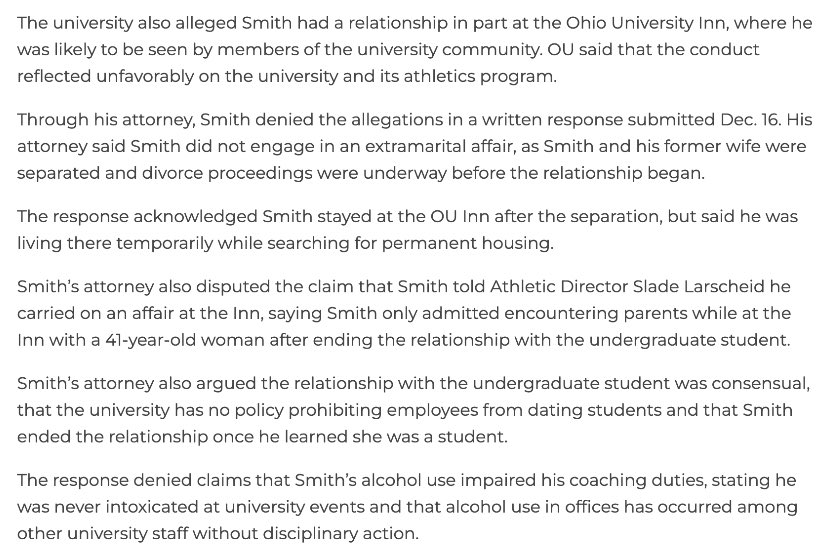 OhioUBarstool's tweet photo. EXCLUSIVE: From what I’ve been hearing from insiders in the courthouse in Athens Brian Smith was living in the Ohio U Inn on campus after his divorce which was just finished up in court. I think the University handled it wrong. Thoughts?🤔

Statements from Brian’s attorney⬇️ https://t.co/oICnTYSlSZ