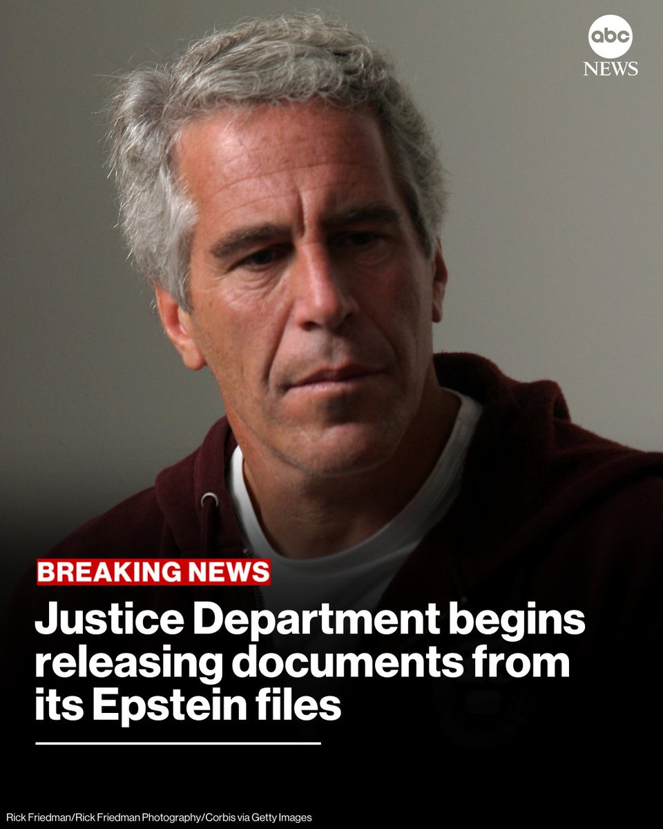 ABC's tweet photo. BREAKING: The Justice Department has begun releasing documents from its Epstein files.

Read more: https://t.co/zvmmdIgFT9 https://t.co/Ks75AwNHda