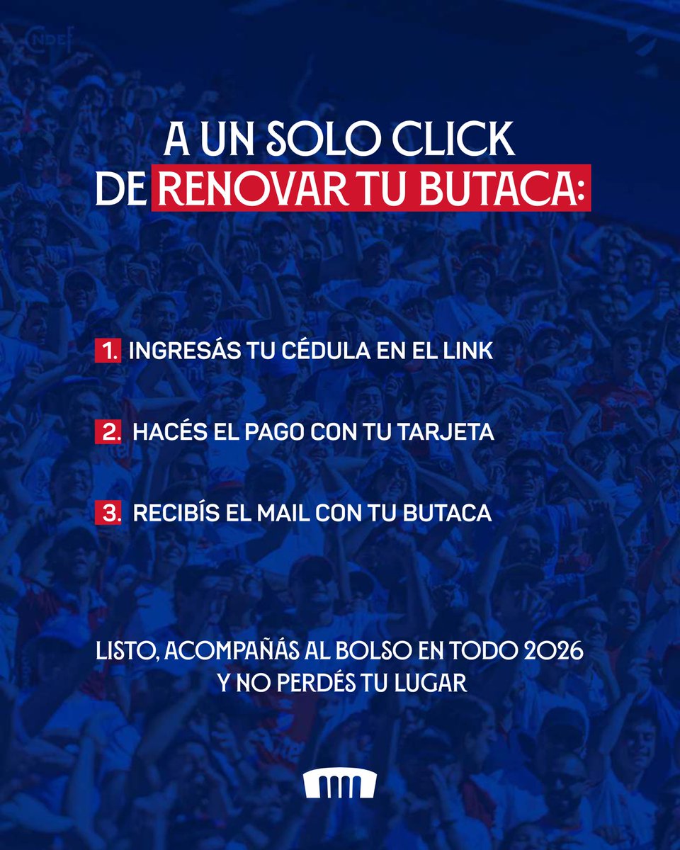 💺 Renová hoy y viví cada partido desde tu lugar en el Gran Parque Central

🫵🏼 Estás a un solo click de asegurar tu butaca: shorturl.at/oNqDG