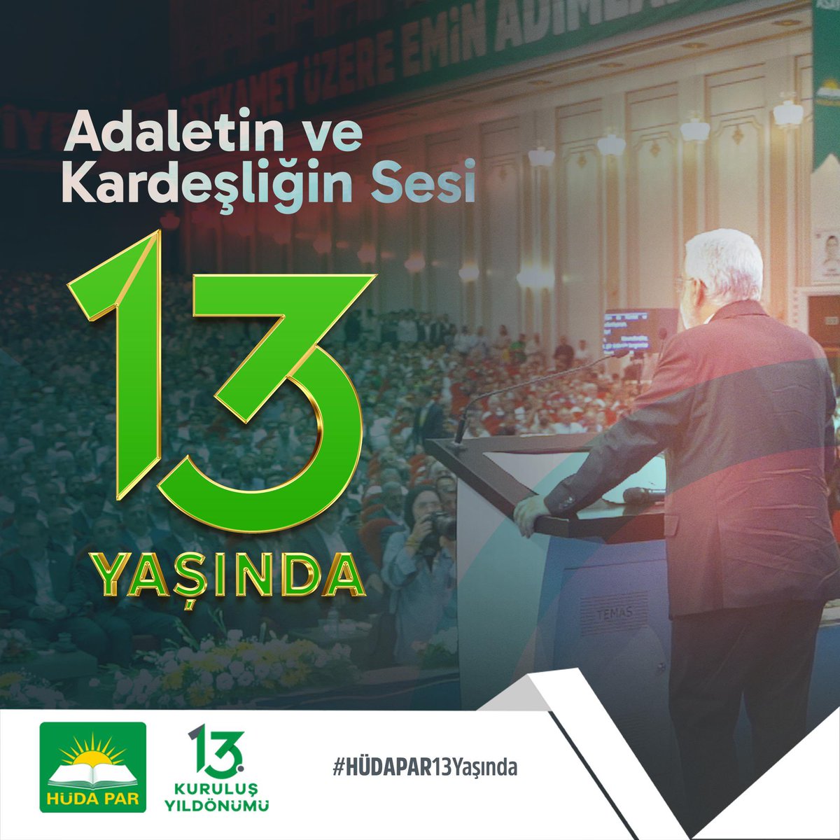 Sesimiz, sözümüz
kutlu davamız 13 yaşında. 
<a href="/HurDavaPartisi/">HÜDA PAR</a>