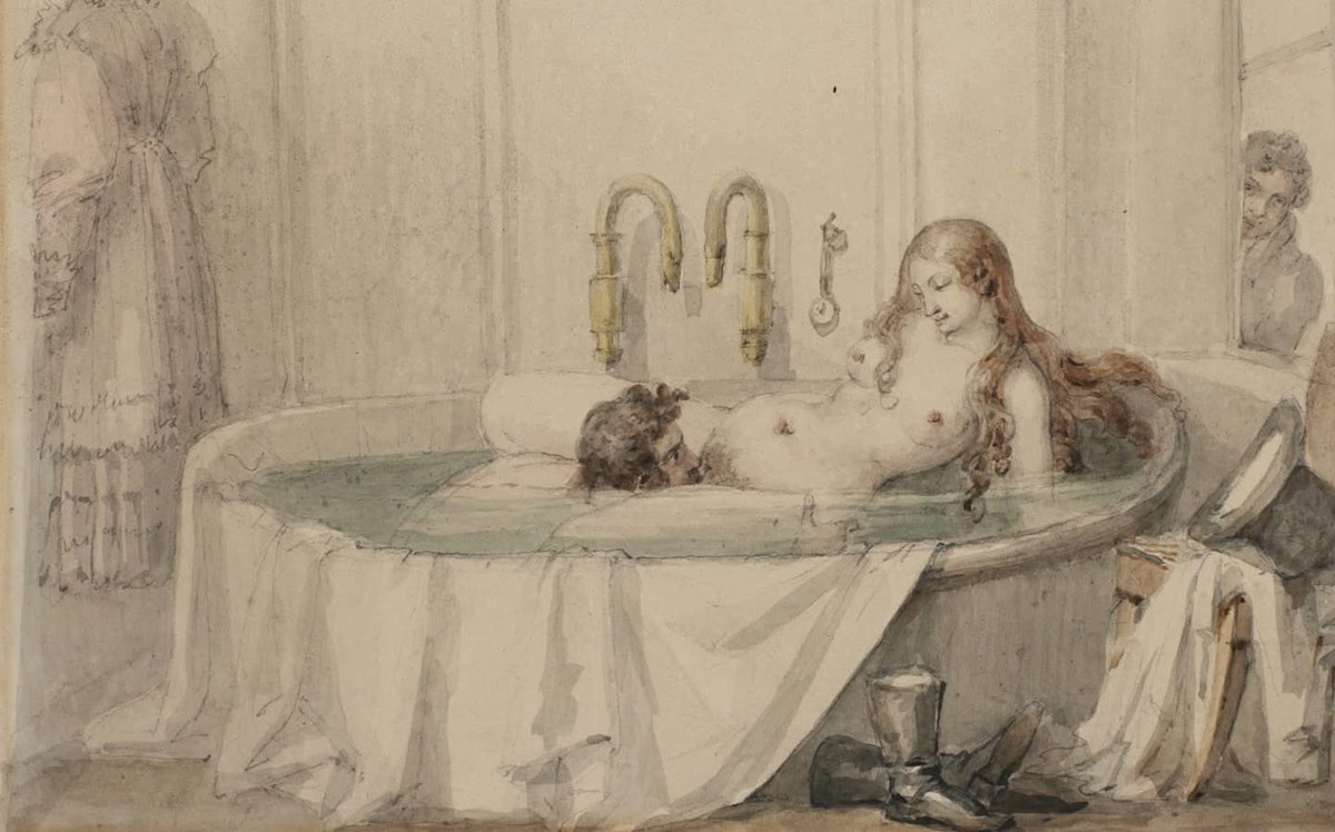 Bathtime: An Aquatic Encounter, 1840 from La Vie érotique by Paul-Marc-Joseph Chenavard.