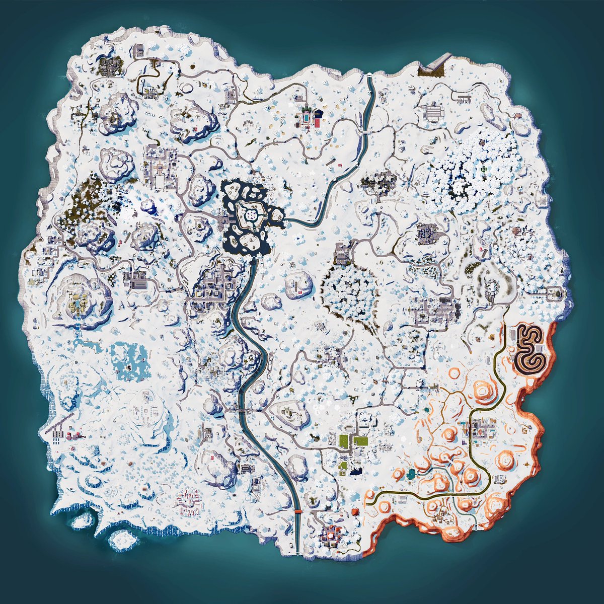 AllyJax_'s tweet image. Assuming Epic follows what they did in S7 during 2018, we should see the full snow map on Christmas day, less than a week away!

This will be the first time we've had a FULLY covered snow map in any mode in 6 years!