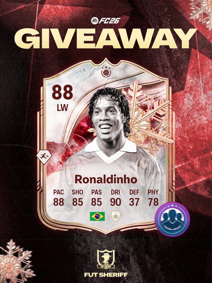 FutSheriff's tweet image. 🚨RONALDINHO 🇧🇷 SBC GIVEAWAAAAAAAAY 🔥🔥🔥🔥🔥

• ✅ Follow me + @FUTCoinShop 
• ✅ RT 

That’s ALL 🍀 Good Luck 👀🔥
#FC26