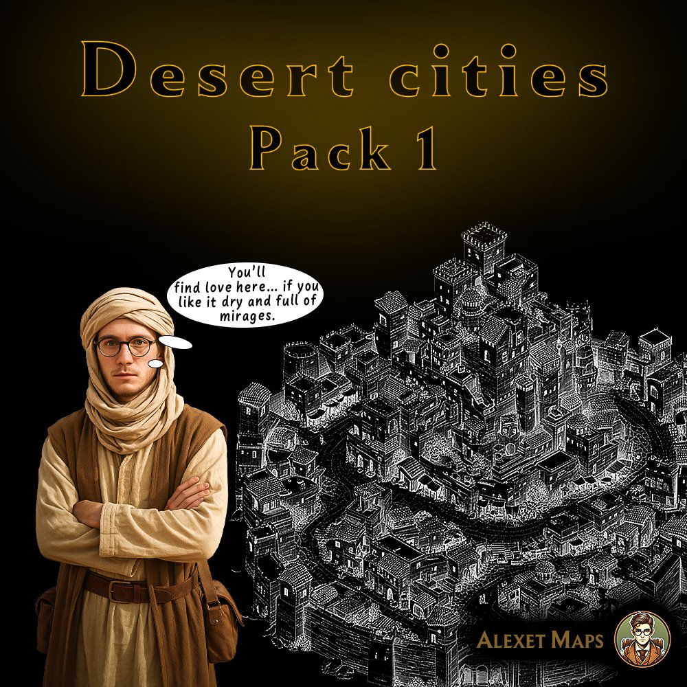 AlexetMaps's tweet photo. Turn your desert wastes into empires! 🏜️

✨ 24 Hand-refined city assets
✅ 4K &amp; Wonderdraft ready

Grab it here👇

#wonderdraft #dnd #maps #AlexetMaps https://t.co/EVxmv4oDdB