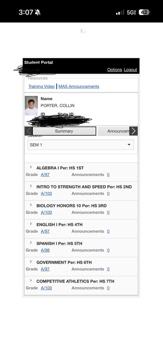 Collin_Porter24's tweet photo. Semester 1 Ended today! Final grades from the semester! #StudentAthlete https://t.co/WbBVUXRqWc