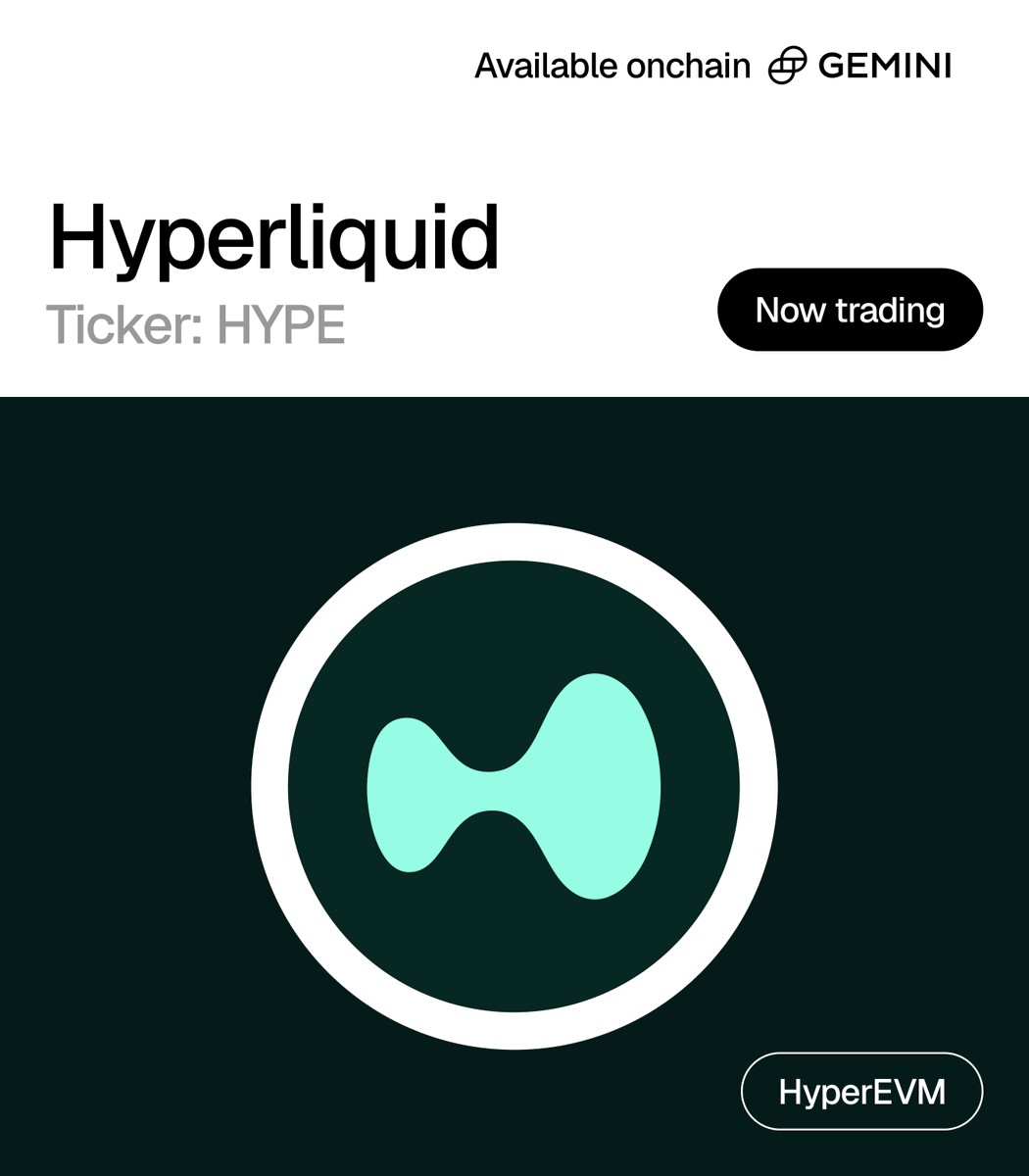 HyperliquidNews's tweet photo. $HYPE it's available on @gemini https://t.co/2miUWTElVr