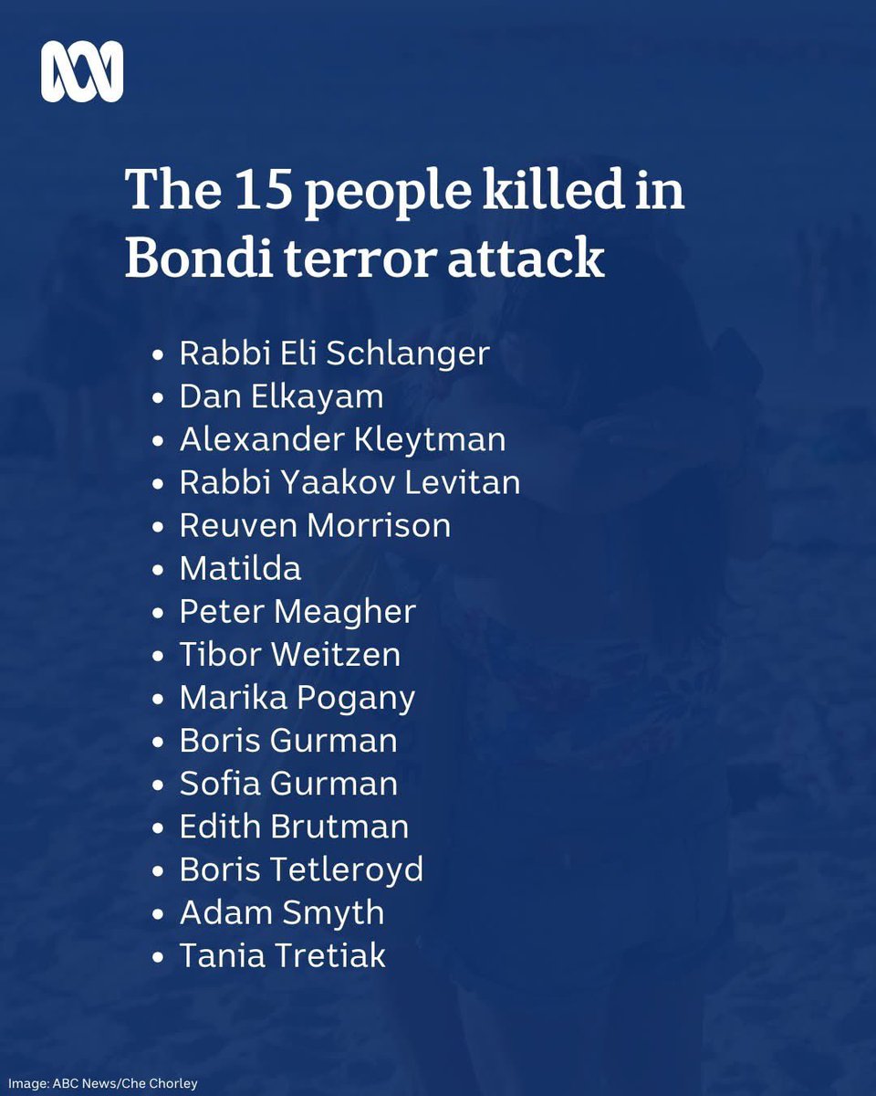 Ostrov_A's tweet image. The Bondi 15.

These are their names.

Do not ever forget.

May their memories always be blessed!