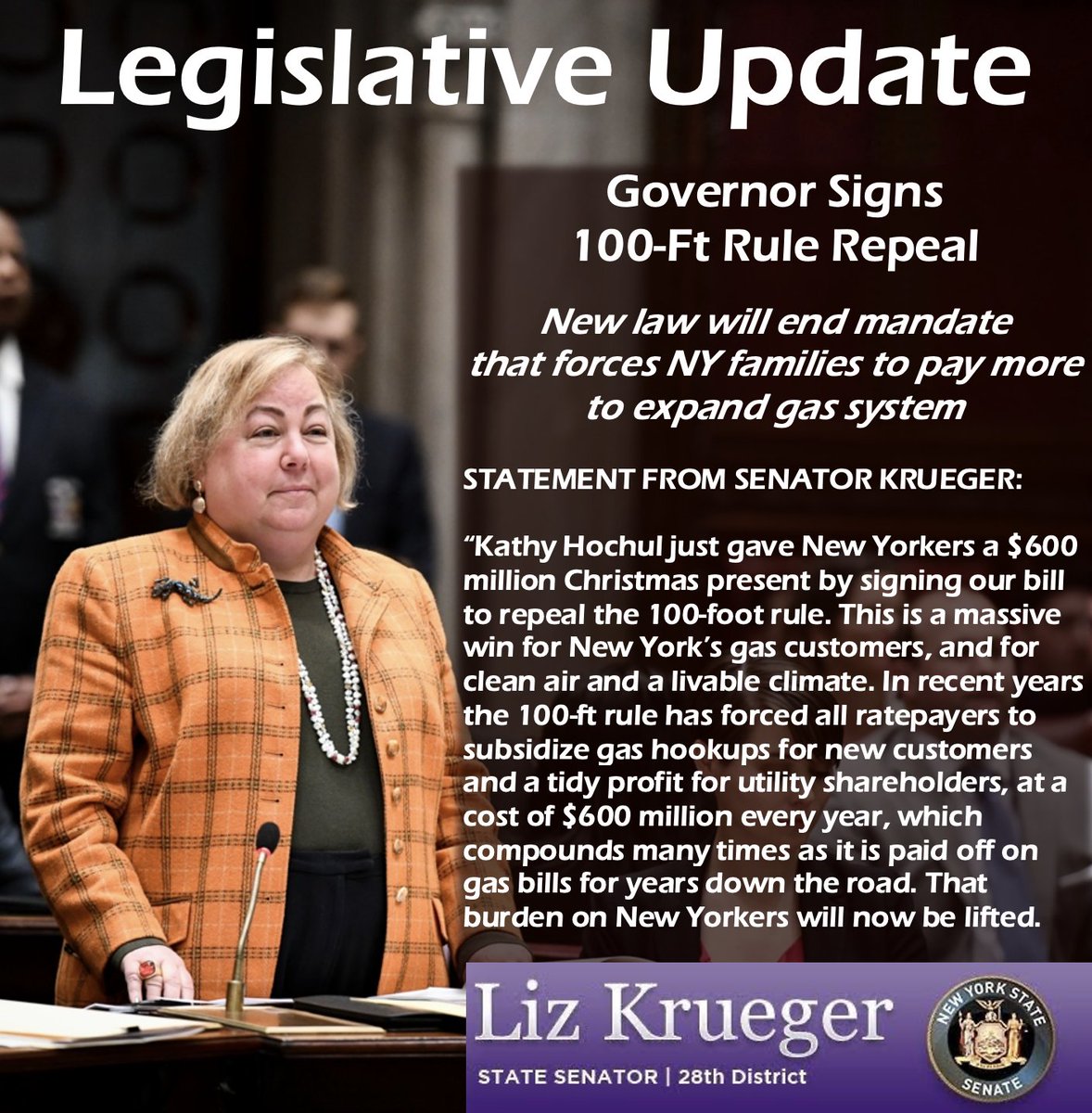 Thank you <a href="/GovKathyHochul/">Governor Kathy Hochul</a> for repealing the outdated 100-ft rule and saving NY ratepayers hundreds of millions of dollars every year. And thank you to <a href="/JoAnneSimonBK52/">Jo Anne Simon 文雅麗 🟧</a> and the tireless advocates who made this possible!

My full statement: nysenate.gov/newsroom/press…