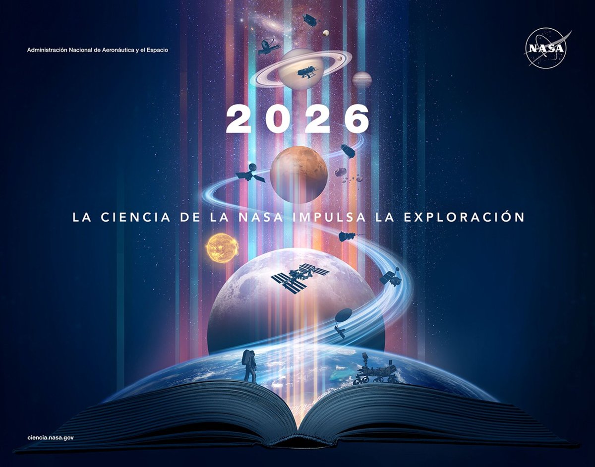 Tenemos un regalo para ti... 🎁 
¡Te presentamos nuestro Calendario de Ciencia 2026! Explora las impresionantes imágenes científicas de cada mes y descarga fondos de pantalla para tu computadora y dispositivos móviles. 

Encuéntralo aquí: go.nasa.gov/49jAob7