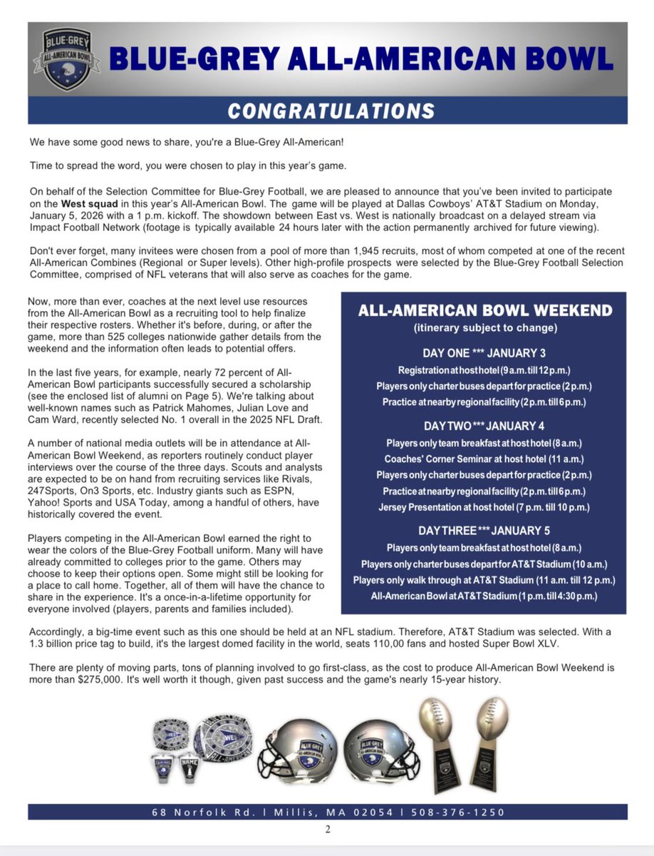 Honored to be invited to compete in the Blue-Grey All-American Bowl in Arlington at the Dallas Cowboys’ AT&amp;T Stadium. Jan 3-5.

<a href="/BlaineMc51/">Blaine McBride</a> <a href="/CoachBA1010/">𝒞𝑜𝒶𝒸𝒽 𝐵𝑜𝒷𝒷𝓎 𝒜𝒸𝑜𝓈𝓉𝒶</a> <a href="/CoachBorden10/">Baylor Borden</a> <a href="/RecruitTB/">Tom Bean Football - Recruiting Page</a> <a href="/TBTomcatFball/">Tomcat Football</a>