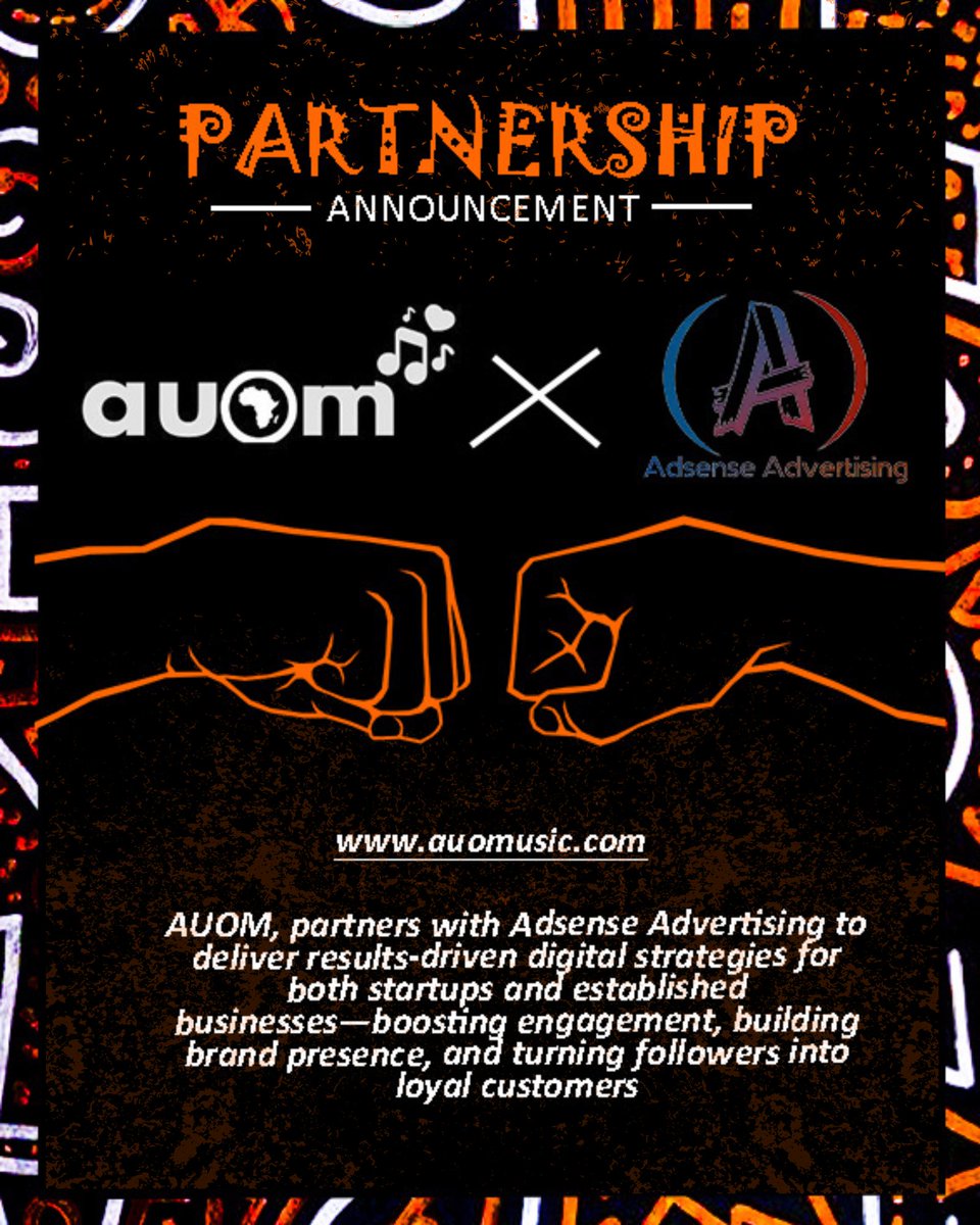 auomusic's tweet photo. auom has partnered with AdSense Advertising to expand the global reach of African artists through targeted digital promotion. This collaboration enables the African Union of Music to actively promote and push artists using data-driven AdSense campaigns, increasing visibility. https://t.co/Ed1RcH3LSJ