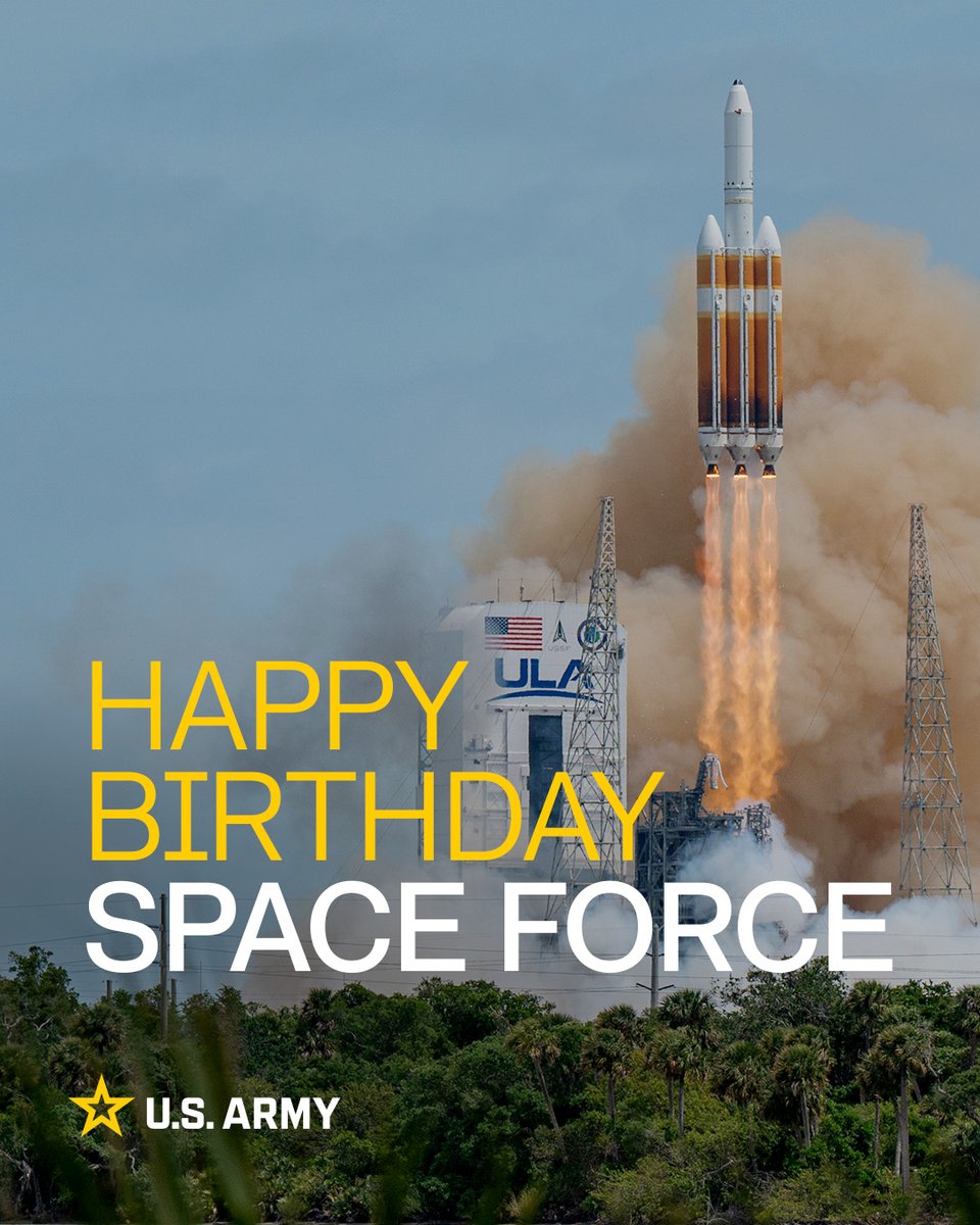 USArmy's tweet image. Happy Birthday to the @USSpaceForce! 

Today, the youngest branch celebrates six years of ensuring the nation's superiority and security in the space domain.

One team, one fight!