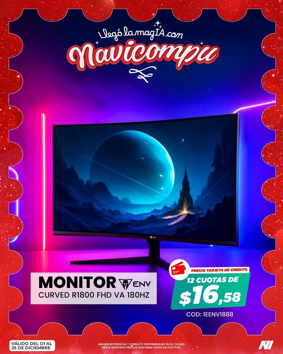 novicompu's tweet image. 🎄✨ Novinauta: monitores para una experiencia gamer sin igual
Elige el ideal para tu zona gamer y difíere hasta 12 meses sin intereses con tu tarjeta favorita. 🎮🖥️

Ven a Novicompu y deslumbra con tu Set Up. 🚀🔥

#Novinauta #Gaming #Monitores #SetUpGamer #O