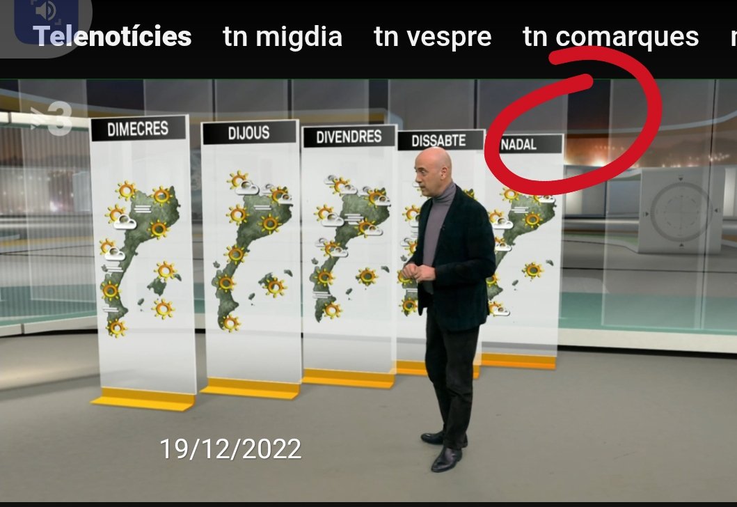 ebudo6566's tweet image. No patiu que ningú se sentirà ofès si surt la paraula "Nadal" com s'ha vingut fent en les diades assenyalades a casa nostra en aquestes dades.
Qué està passant?? @som3cat  @3CatCorporatiu