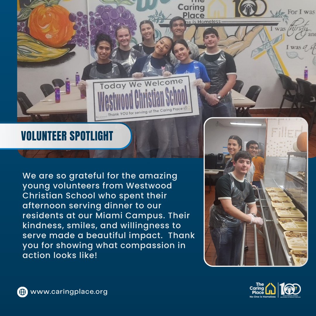 No1isHomeless's tweet image. We are so grateful for the amazing young volunteers from Westwood Christian School who spent their afternoon serving dinner to our residents at our Miami Campus. Thank you for showing what compassion in action looks like! 💙