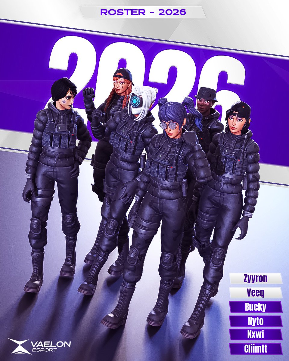 VaelonEsport's tweet image. Nous annonçons aujourd’hui l’ouverture de la Vaelon ainsi que son roster Fortnite

Roster Principal 
- @ZyyRoNFN 🇫🇷
- @veeqfn 🇵🇱

Roster Académique 
- @CliimttFTN 🇫🇷 
- @Nytofn 🇫🇷
- @kxwi24z 🇷🇸
- @v_buckyfn 🇭🇷

L’histoire commence aujourd’hui
#VLNWIN 💜🤍