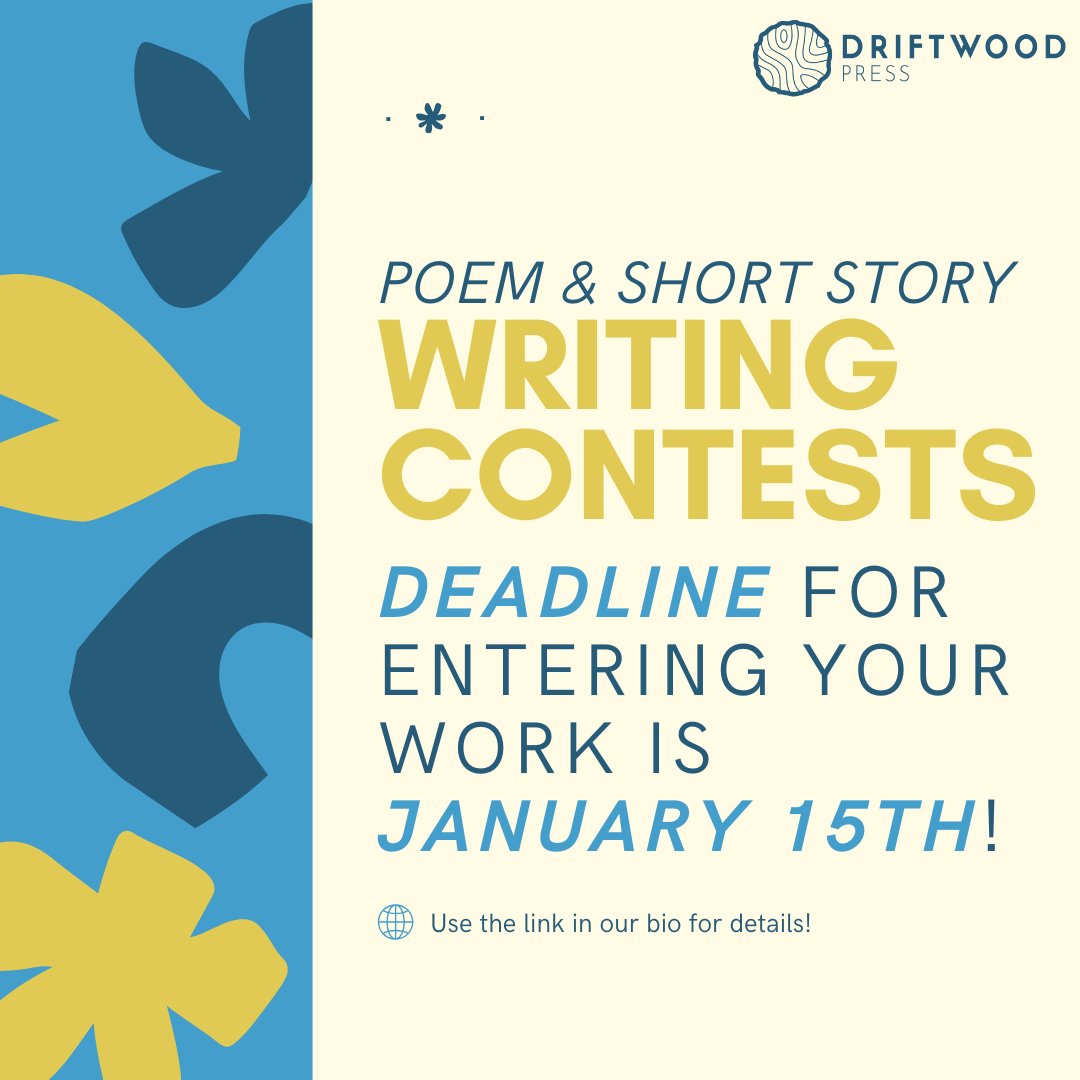 driftwoodpress's tweet image. Tag a friend who should submit to our In-House Fiction and Poetry Contests! Use the link in our bio to submit your work for a chance to win a cash prize and publication. #writingcontest