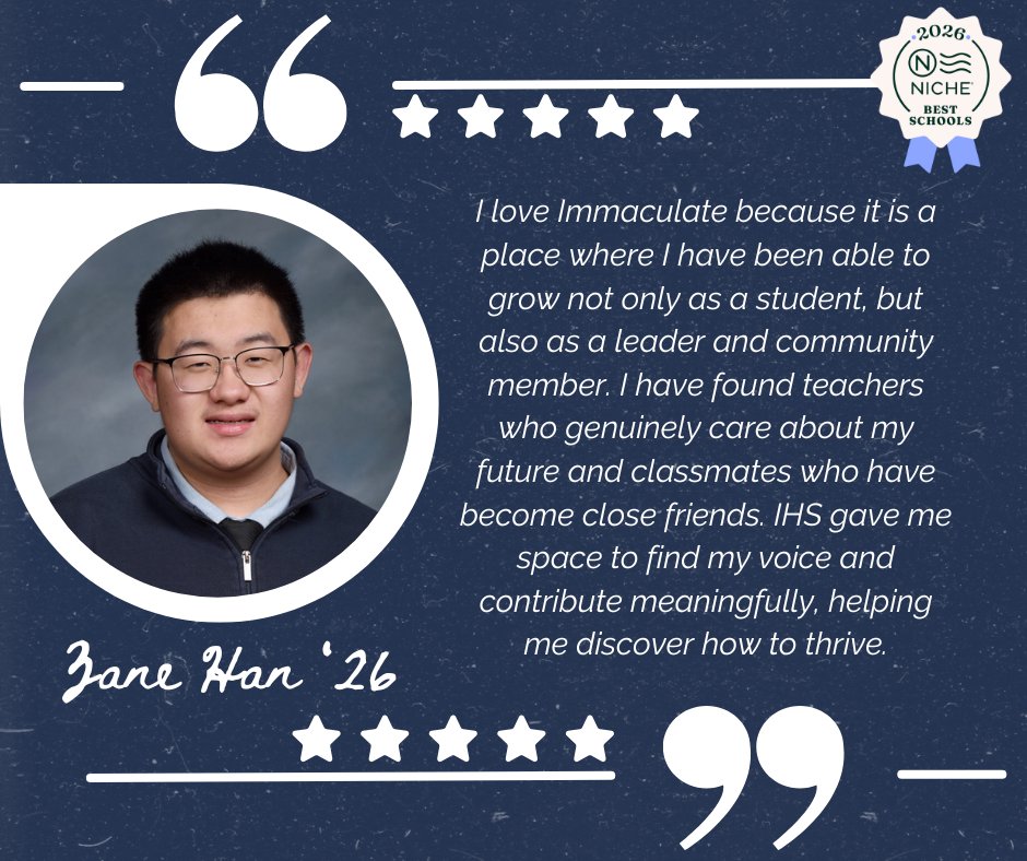 Ihsmustangs's tweet image. Zane, we could not have said it better! "IHS gave me a space to find my voice." Come see what we are all about at Immaculate. Schedule a shadow visit or a tour today! #IHSAdmissions #CollegePrep #EmpowerYourFuture #Testimonial