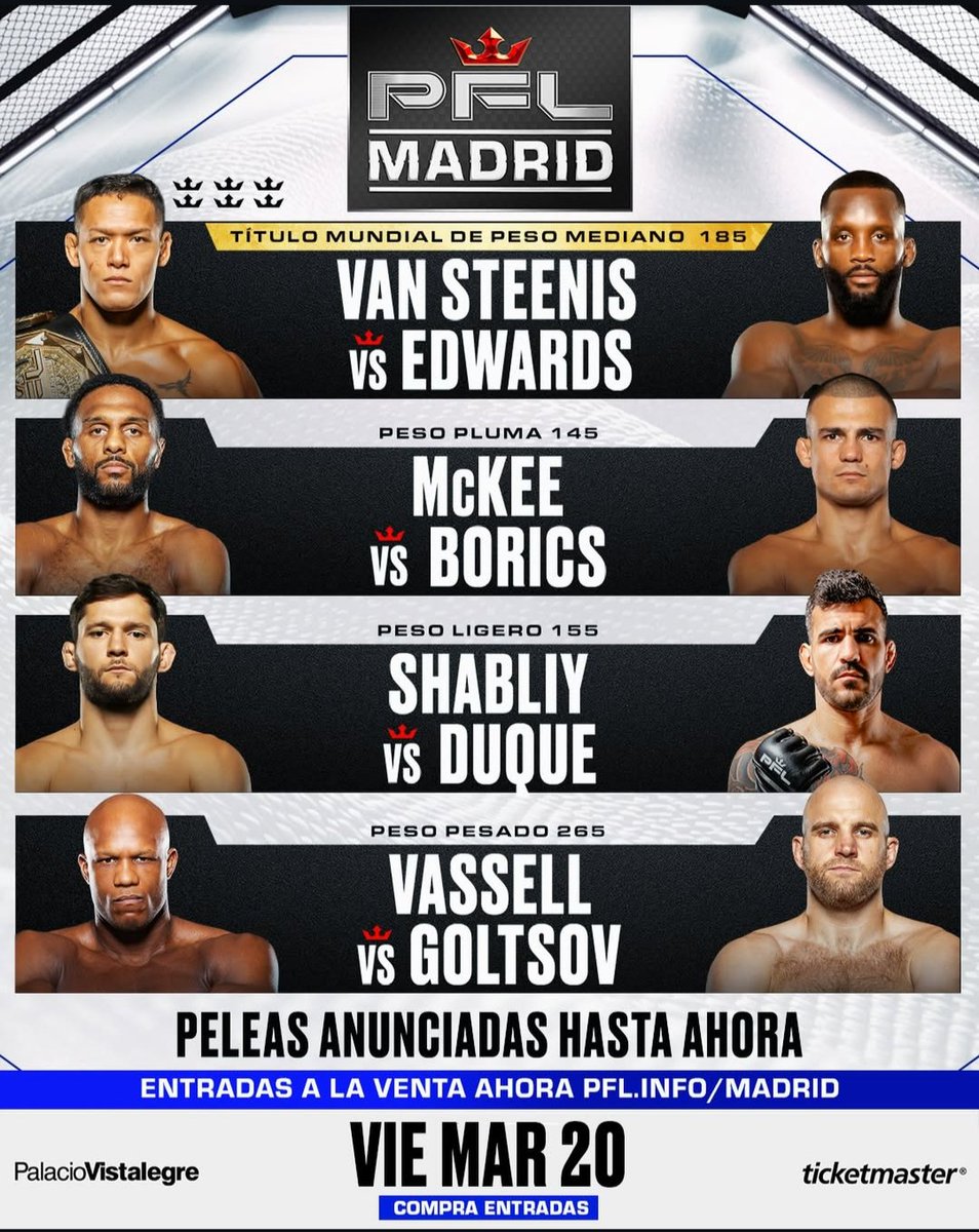 ClubDeLasMMA's tweet image. Una mas para #PFLMadrid

El campeon 2024 Denis Goltsov vs Linton Vassell se suma a un muy buen card que se está armando para el debut de PFL en España 🇪🇸
