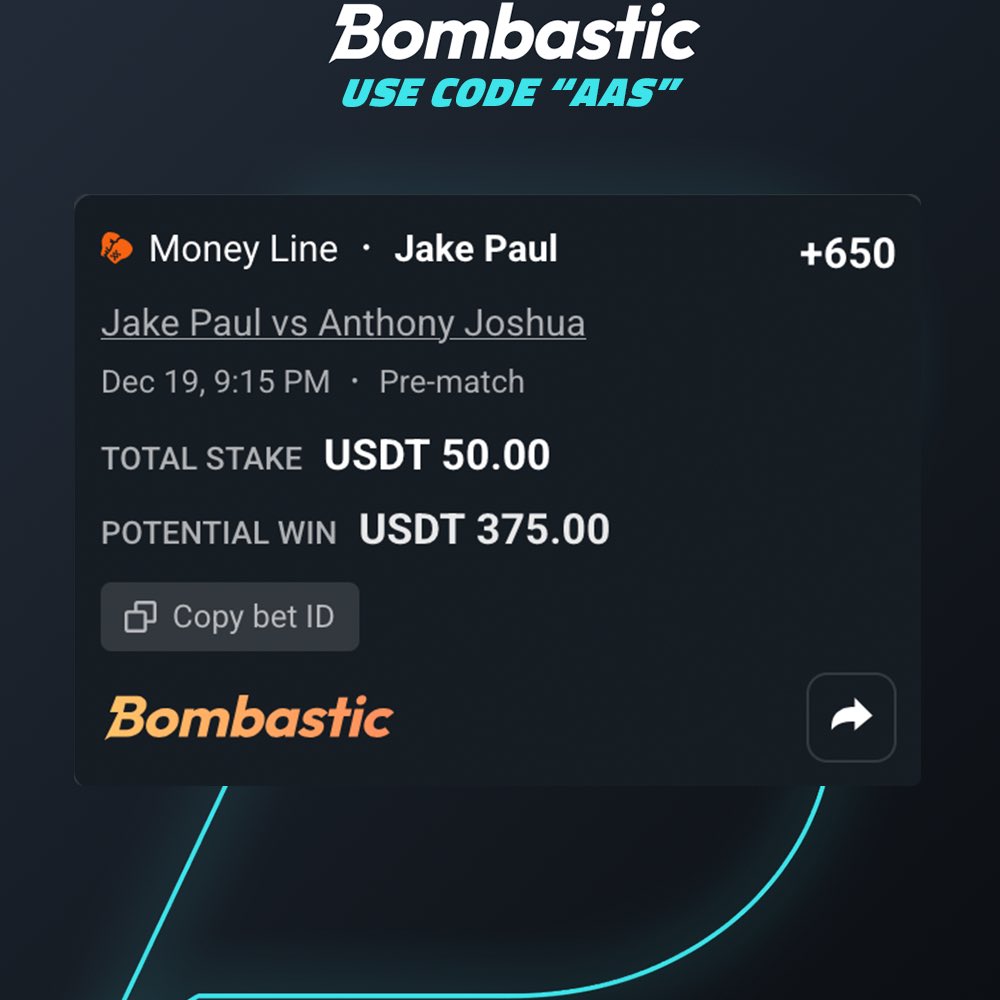 AthleteArtistPC's tweet image. Tonight is #PaulJoshua! We got our money on @jakepaul 👊🏽

Head to @Bombastic_com and use code “AAS” to wager with us! 

@Kfortch @ZachBoychuk 
#Partner #Boxing