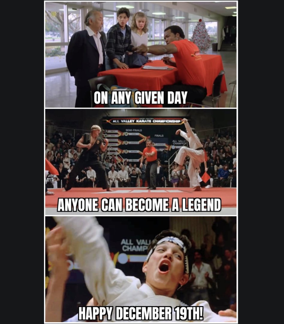 On this important day in the Cobra Kai/Karate Kid fandom, remember that no one is born or destined to be a champion.  It is always up to you!  #CobraKai #KarateKid #December19th