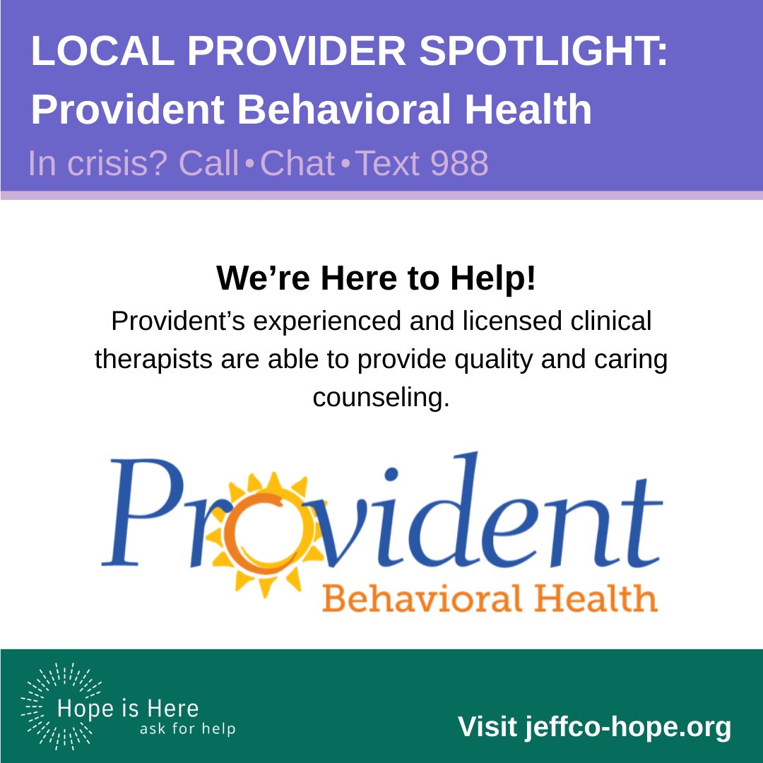 ChestnutHealth's tweet image. Provident Behavioral Health cares for the mental well-being of Jefferson County residents of all ages, offering counseling, meds, crisis support &amp;amp; more at low or no cost.
📞 314-533-8200 | providentstl.org