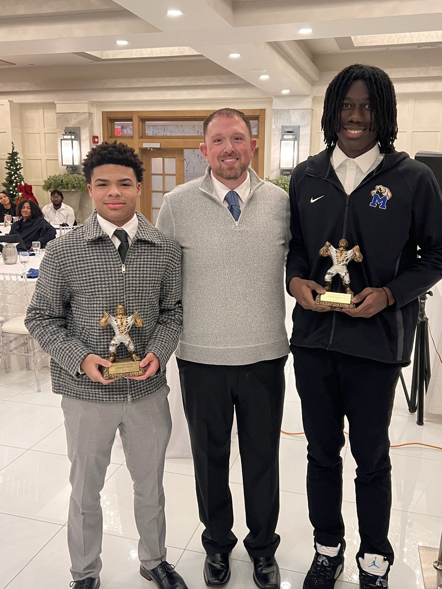 Coach_Conklin1's tweet photo. So many awesome @Mtownfb players this year it was hard to pick awards. But these guys received our top honors! 

Offensive MVP-JoJo Royal
Co-Defensive MVPs-Andrew Smith &amp; Andre Maraugh 
Mr.Dependable-Mathias McClean
Team MVP-Aiden Barbosa 

Many other awards given out too! https://t.co/uXbrG0s4zm