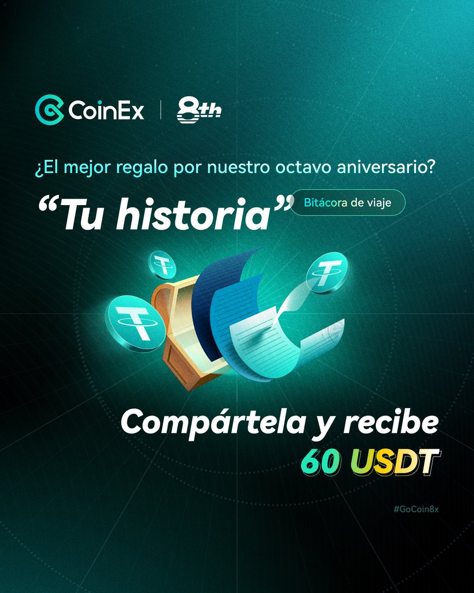 Día 4・¡La búsqueda del tesoro del 8º aniversario de CoinEx continúa! 🏴‍☠️

Pasos sencillos:
𝄪 Sigue a <a href="/CoinExSpanish/">CoinEx Spanish</a> 
𝄪 Dale like + RT
𝄪 Comparte tu historia o tus ganancias con CoinEx.

¡60 USDT para 6 ganadores! 🎁