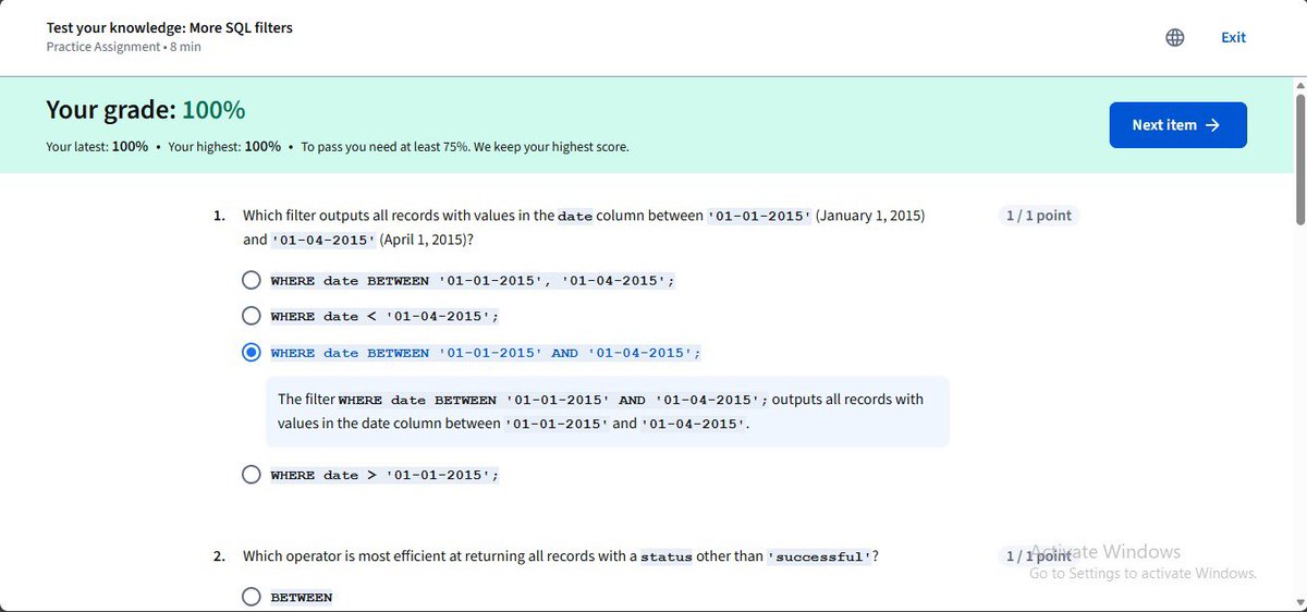 Paul_In_Defense's tweet photo. Day 96/100โฆ๐ฅ๐ฅ๐ฅ
#100DaysOfConsistencyChallenge
Today, I picked up from where I stopped in my Google Career Certificate study. Explored a lot of query commands along side the WHERE, LIKE, AND, NOT and I also tried usingโฆ๐โฌ๏ธ๐งต @ireteeh @TemitopeSobulo @segoslavia https://t.co/LHyMQH6pcQ